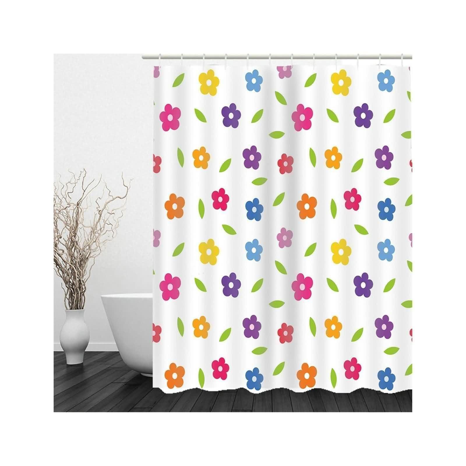 Rideau de douche anti-moisissure en polyester blanc floral à séchage rapide
