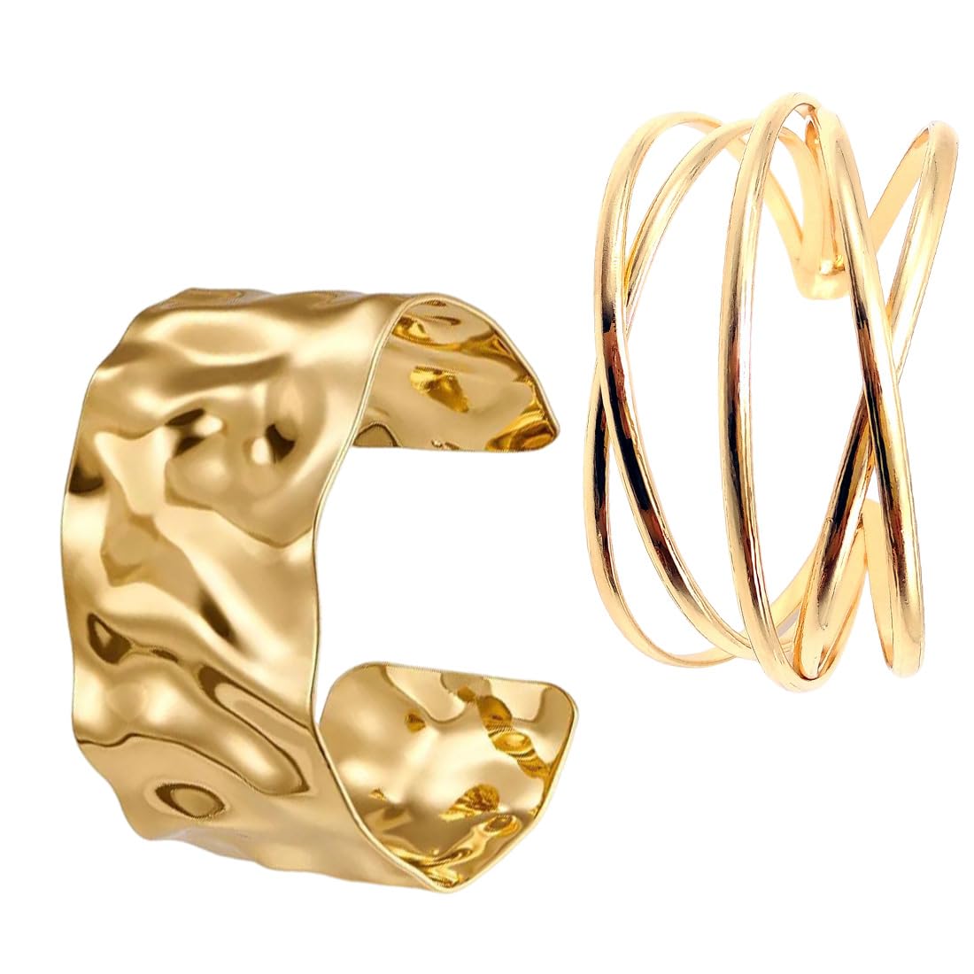 UIEXAY Brazalete Dorado Mujer Abierto, Conjunto de 2 piezas Brazalete Mujer Dorado, Hipoalergénico No Se Decolora, Acabado Brillante que No se Decolora, Regalo Para Boda Fiesta Cumpleaños y Uso Diario