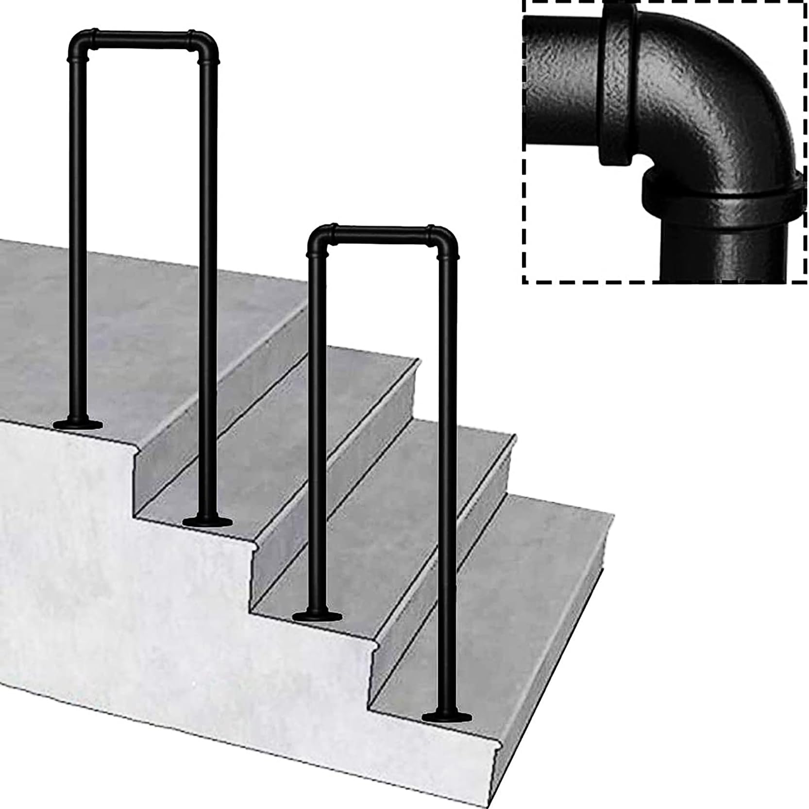 Rampe d'escalier en tuyauterie industrielle pour sécuriser l'accès au sous-sol et au jardin extérieur
