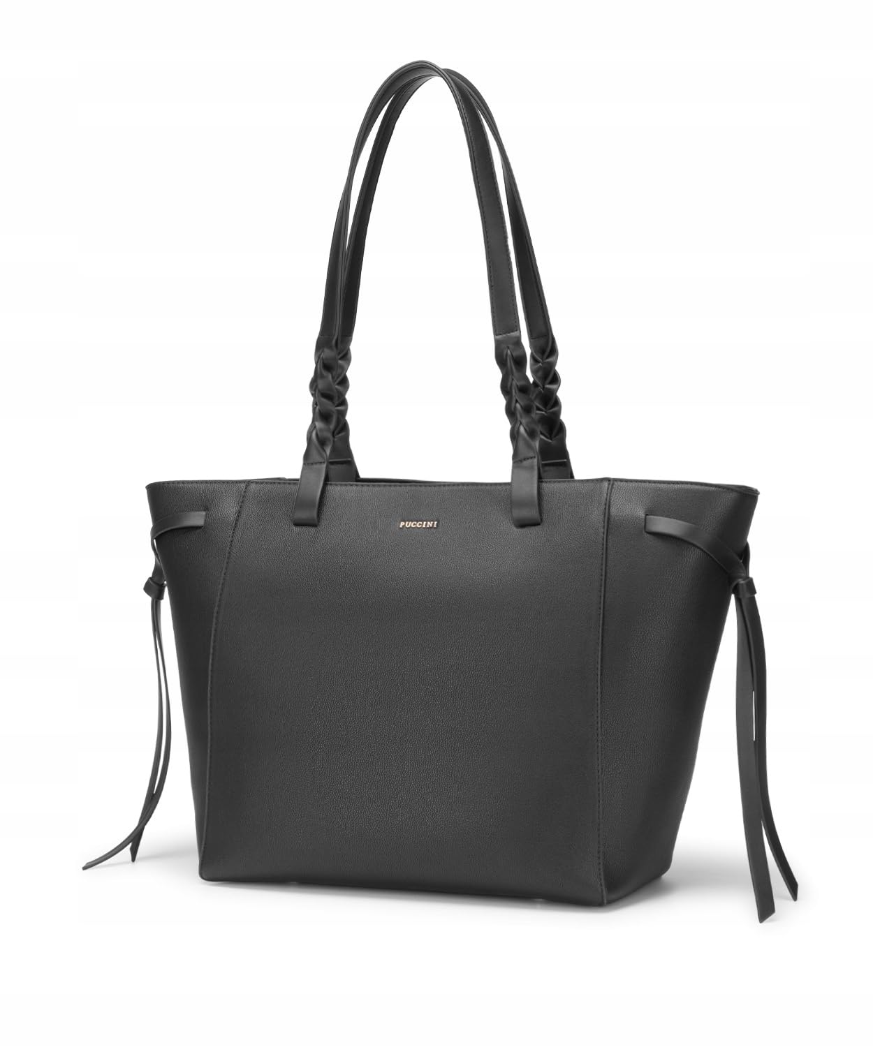 PUCCINI Torebka Damska Shopper, Czarna, Duża Mieści A4, Skóra Ekologiczna, Elegancka, Zamek, 3 Kieszenie, Na Ramię i Do Ręki