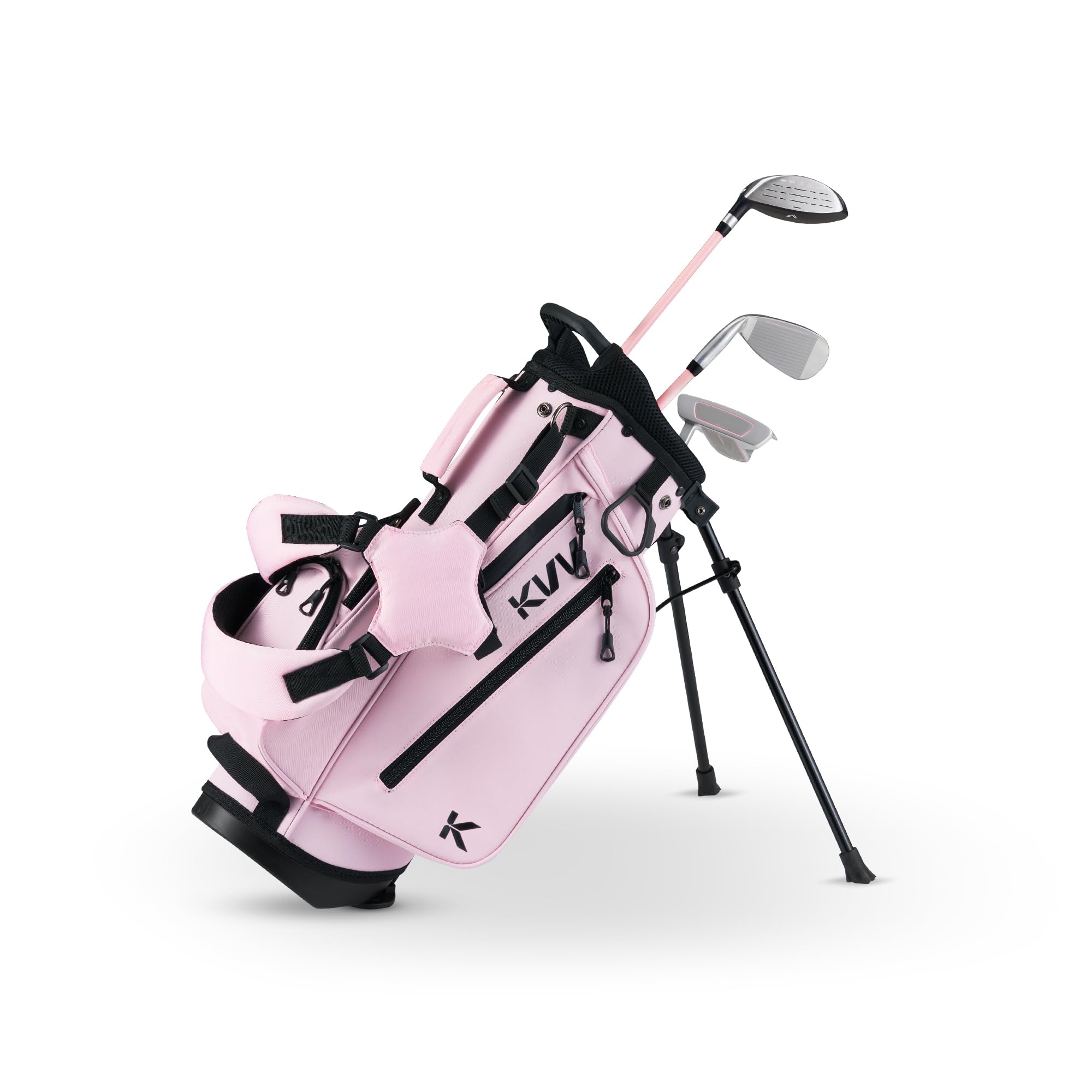 KVV Juego completo de palos de golf para niños de 3 a 5 años, con bolsa de soporte ligera, Fairway, Iron y Putter para diestros (rosa, edades de 3 a 5 años)