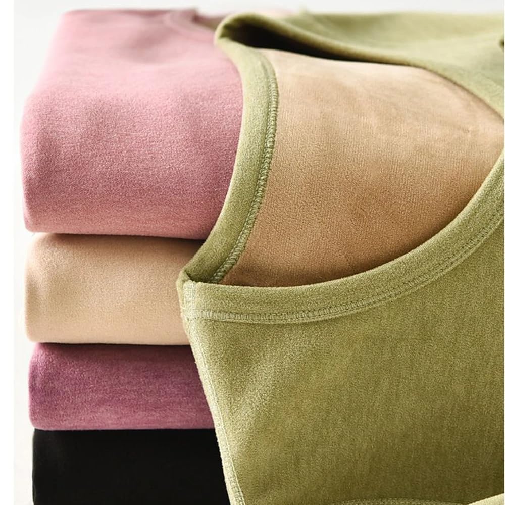 OFFSUM Ropa Interior Térmica Mujer - Ropa De Invierno para Mujer, Tops, Pantalones Cálidos, Terciopelo Grueso, Cuello Redondo, Ropa Interior Térmica, Lencería Informal, Ropa De Descanso