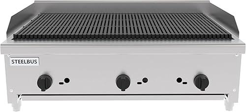 Miniatura 5 de Asador de gas comercial de 36 pulgadas, parrilla de encimera de acero inoxidable con 3 quemadores 84000 BTU, asador de barbacoa de restaurante