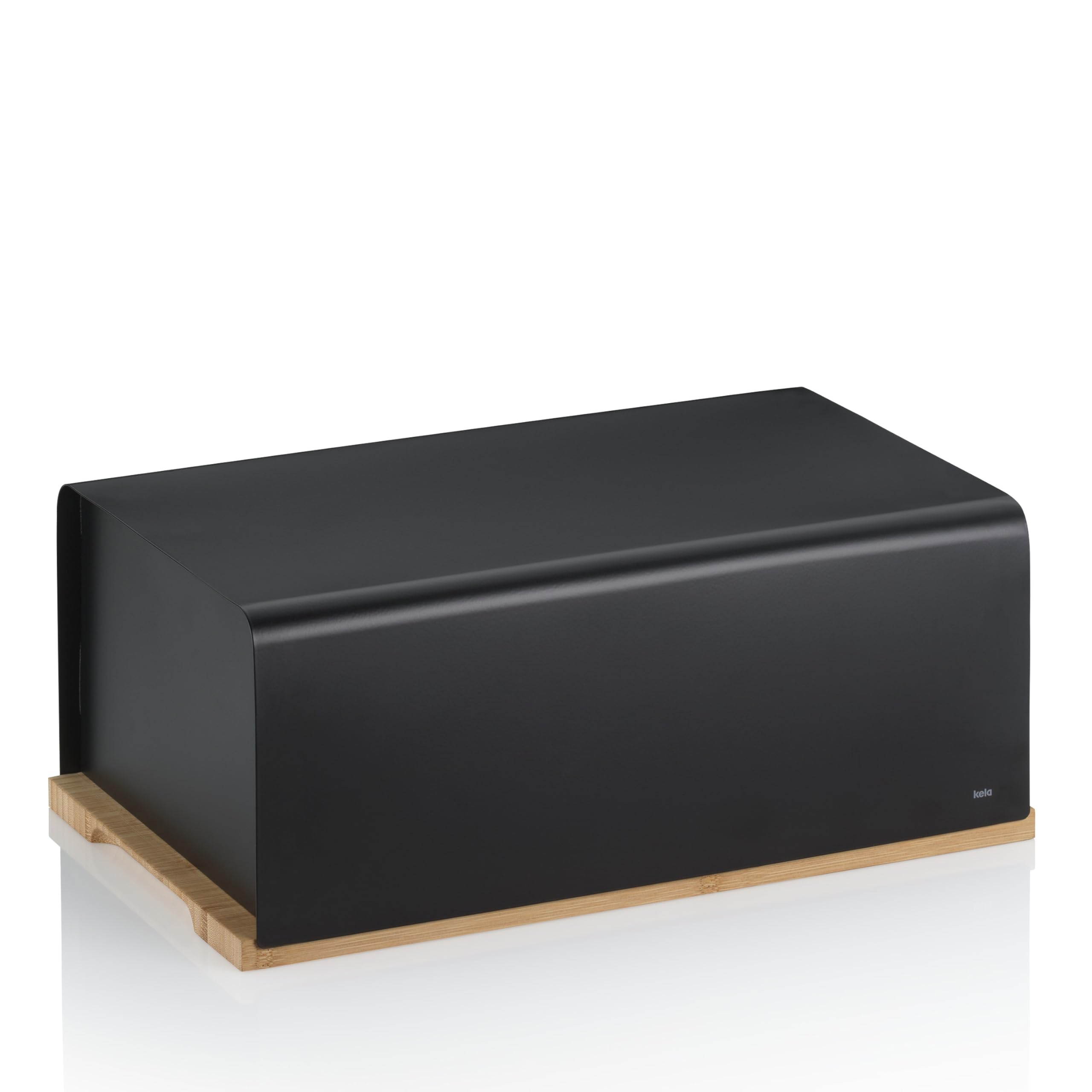 kela Brotkasten schwarz 38x23x16cm, FSC Bambusauflage als Schneidebrett, matte Metall Brotbox, KIRIL, Brotaufbewahrungsbox