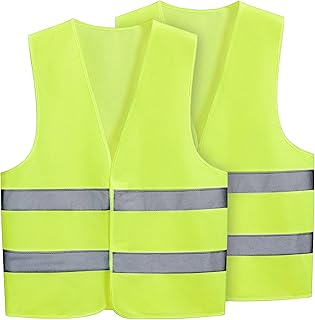Hi Vis Vests 2 Pcs Hi viz Vests Yellow Reflective Jacket Vest High Vis Vests, High Visibility Safety Waistcoat, One size, High Visibility Reflective Safety Security Vest for Men and Women