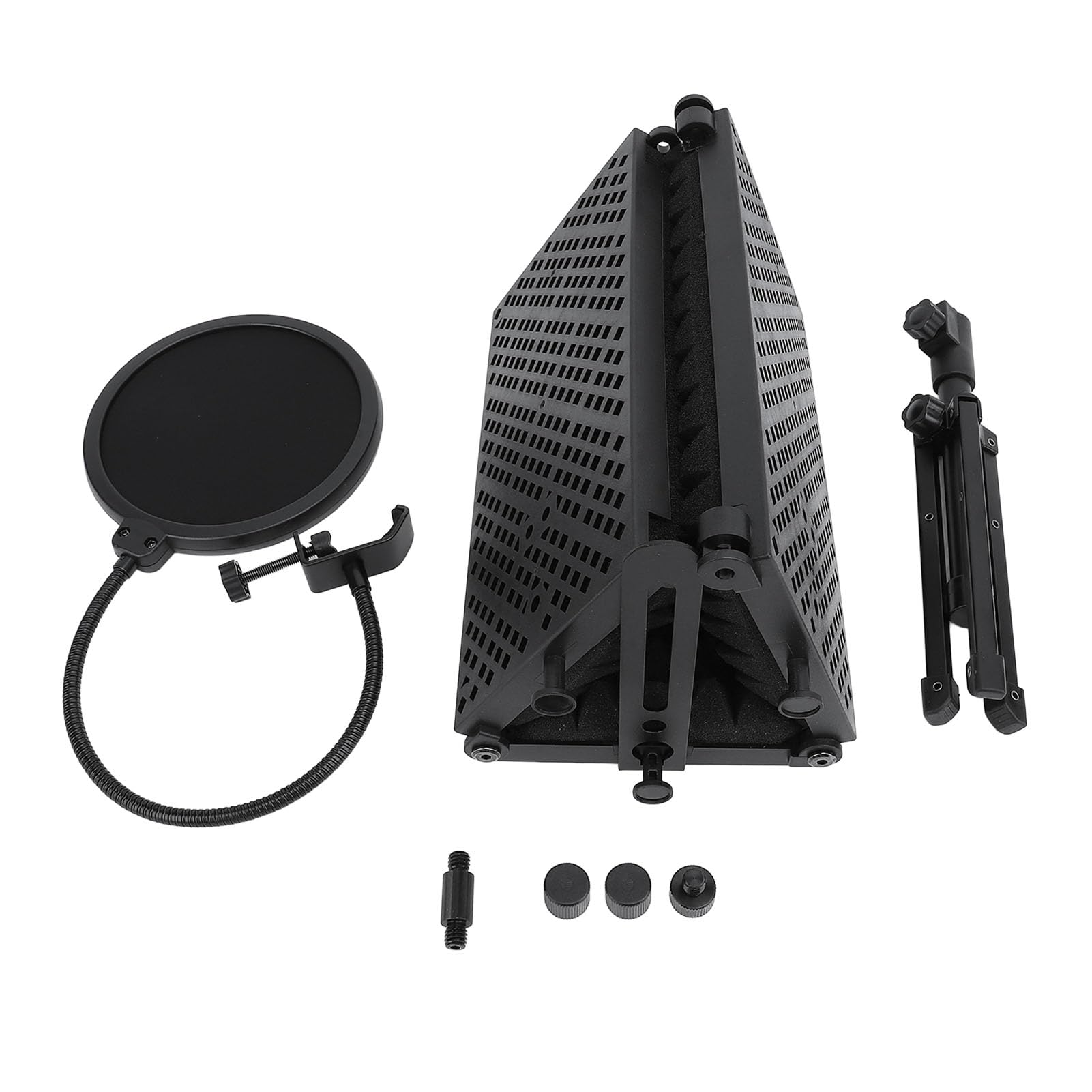 Qqmora Escudo de Micrófono Plegable Aislamiento Ignífugo Soporte de Metal Trípode Ajustable Escudo de Micrófono para el Trabajo Diario, Grabación ABS Esponja de Espuma EVA