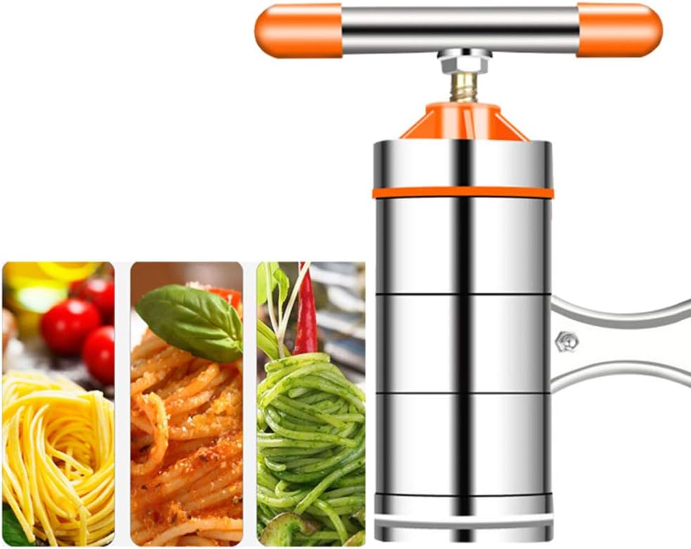 Hemoton 1pc Household Manual Noodle Maker Stainless Steel Kitchen Noodle Press Machine Orange Mold Kneading Bag Easy to Use Space-saving Kitchen Tool