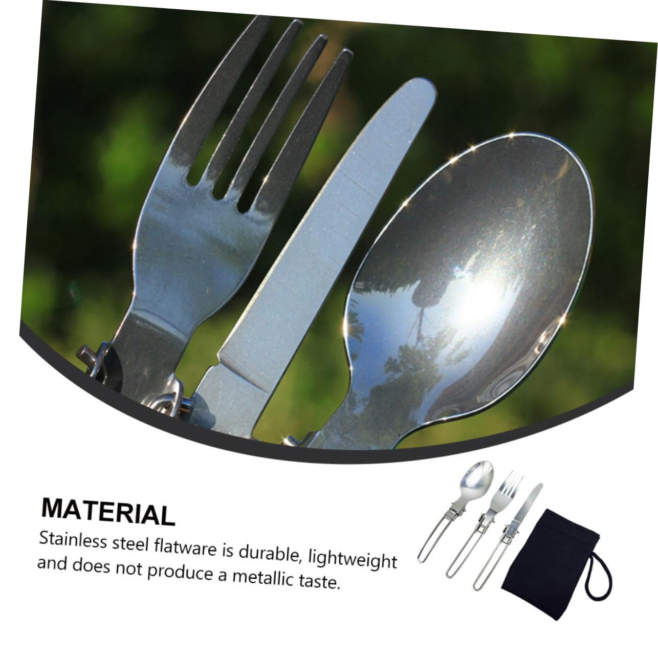 HANABASS 4 Set Pz Pieghevoli Inossidabile Forchette e Cucchiai per Picnic Utensili Compatti e Riutilizzabili per Viaggi e Attività