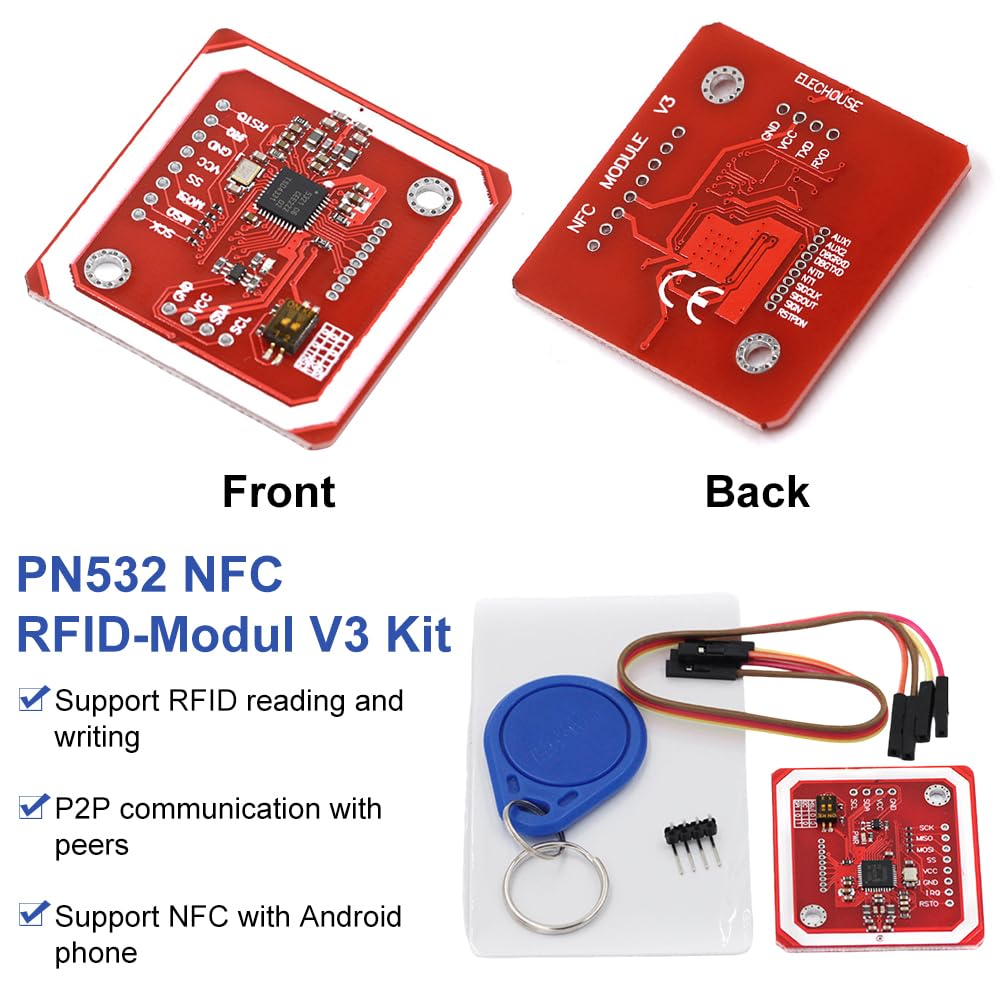 PN532 NFC moduł RFID, zestaw modułów do komunikacji bliskiego pola I2C, moduł odczytu kart NFC RFID, moduł do odczytu kart z kartą NFC, chipem i kartami, kompatybilny z telefonami Arduino i Android