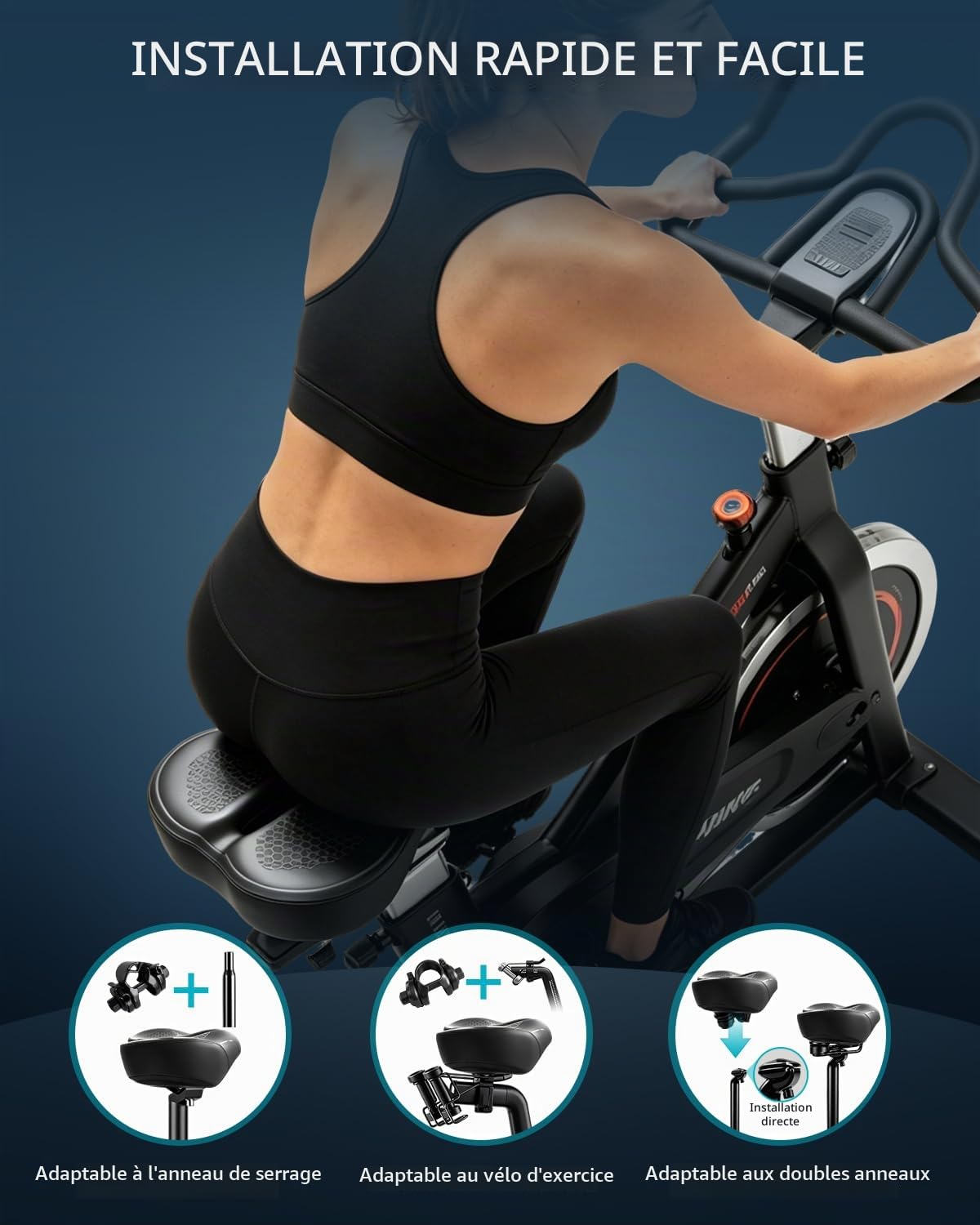 Noseless Siège de vélo surdimensionné pour homme et femme, confortable, extra large, rembourré, selle de vélo confortable pour peloton, vélo d'appartement, de plage, VTT, vélo électrique