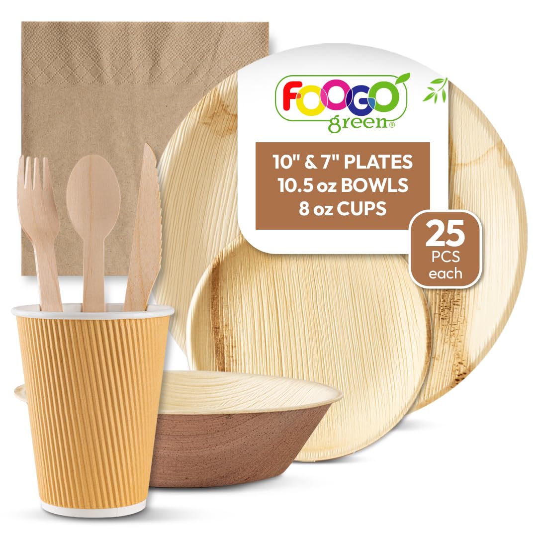 FOOGO Green 200pcs Palm Leaf Plates, Bowls, Paper Cups โ image 1