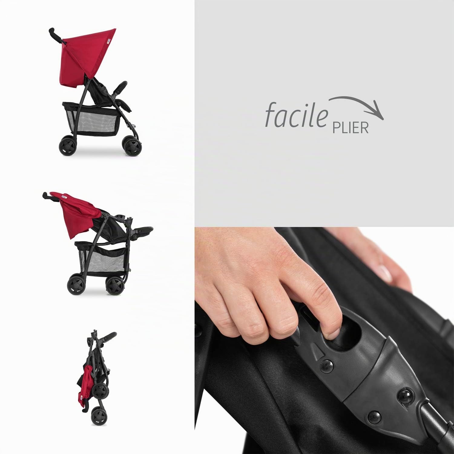 hauck Poussette Compacte Sport – Ultra-légère 5,9 kg, Pliable, Inclus Protege Pluie Poussette et Moustiquaire, Position Allongée, Grand Panier – Rouge