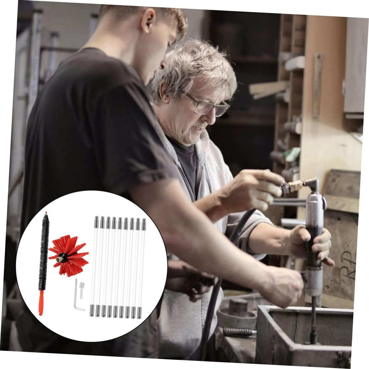 Ciieeo Chimney Brush and Dryer Vent Cleaner Kit Flexible 9 Rods Flue Brush Drill Attachment for Homeowners and Professionals in Chimney and Dryer Maintenance