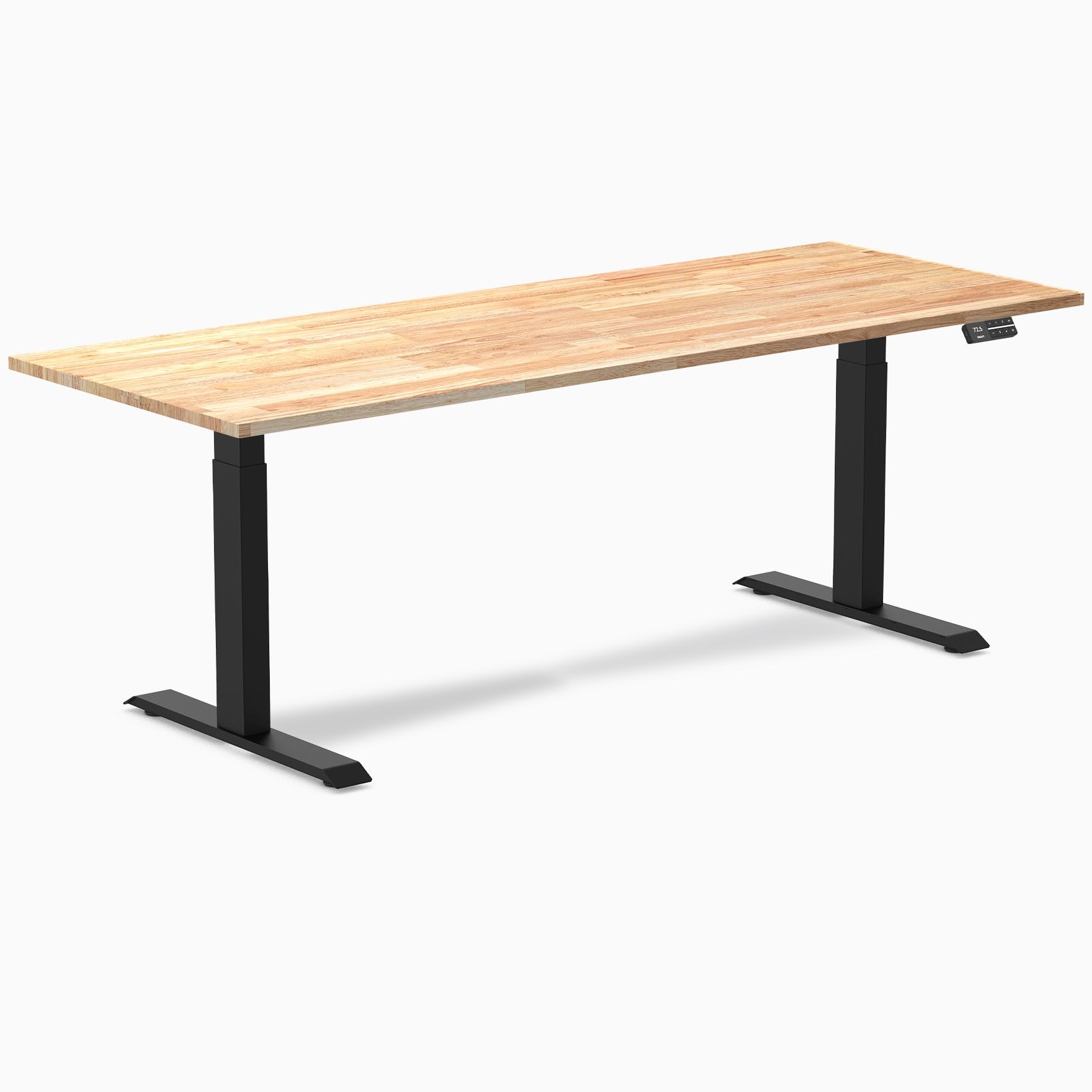 Desky Dual Rubberwood Sit Stand Desk Natural Timber 80" Matte Black