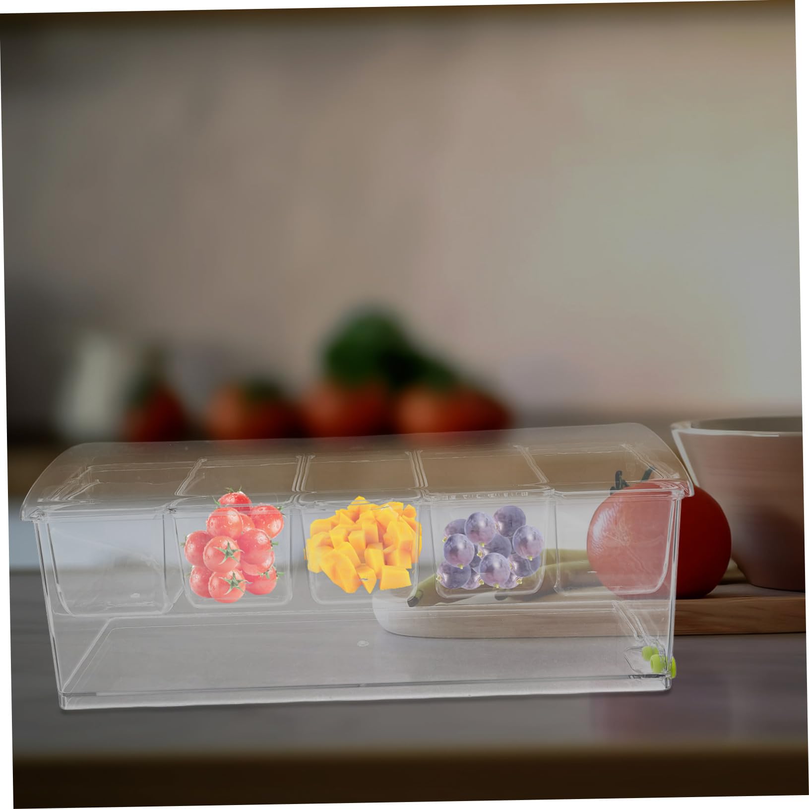 Ipetboom Plateau de Service Réfrigéré Compartimenté avec Couvercle Bac à Condiments Plastique Cases pour Buffet Fruits Sauces et Garnitures Set Complet avec Accessoires pour Événements et