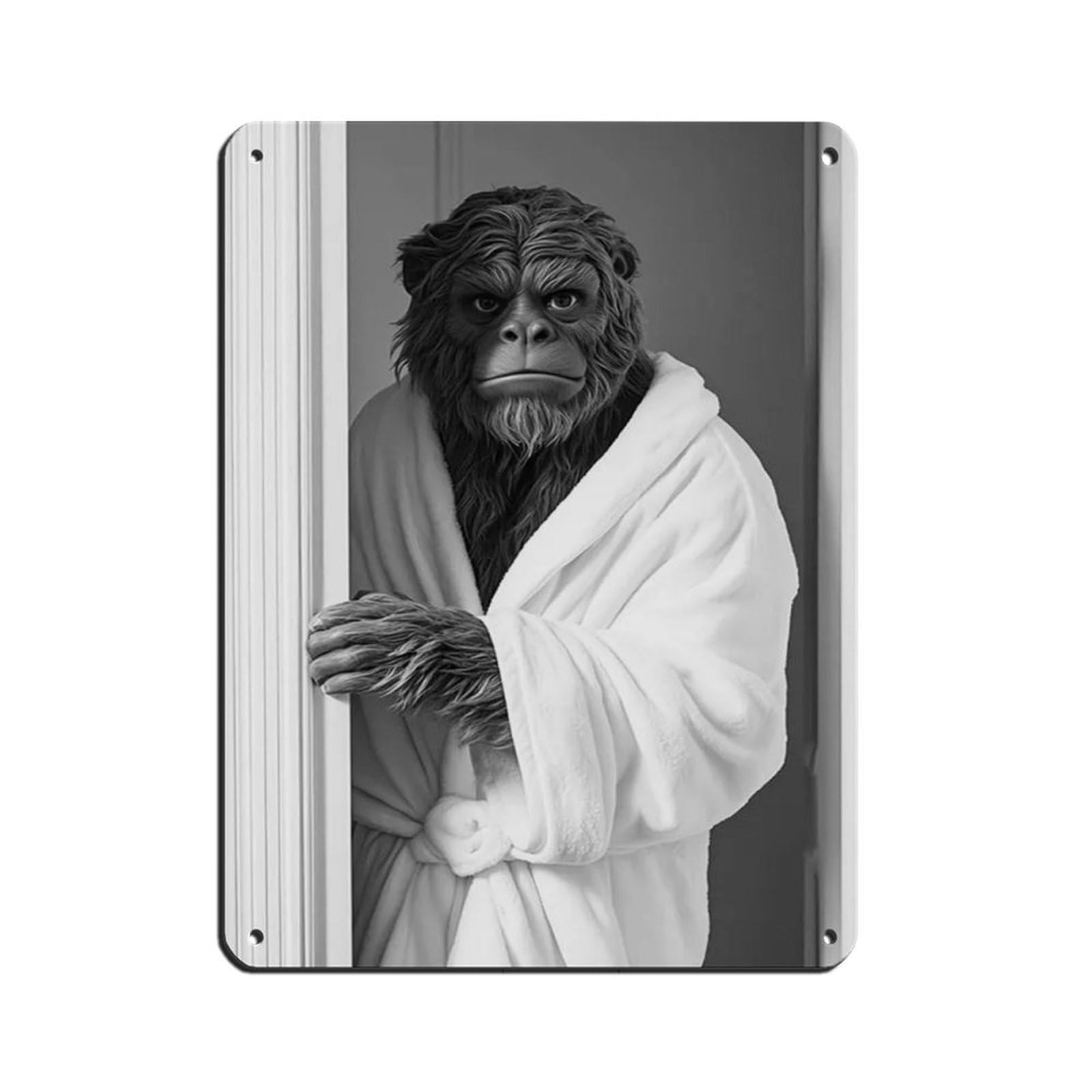 Sasquatch Wearing A Bathrobe, Bathroom Art Tin Sign Vintage Metal Pub Club Cafe Bar Home Wall Art Decoration Poster Retro 12x16inch(30x40cm)
