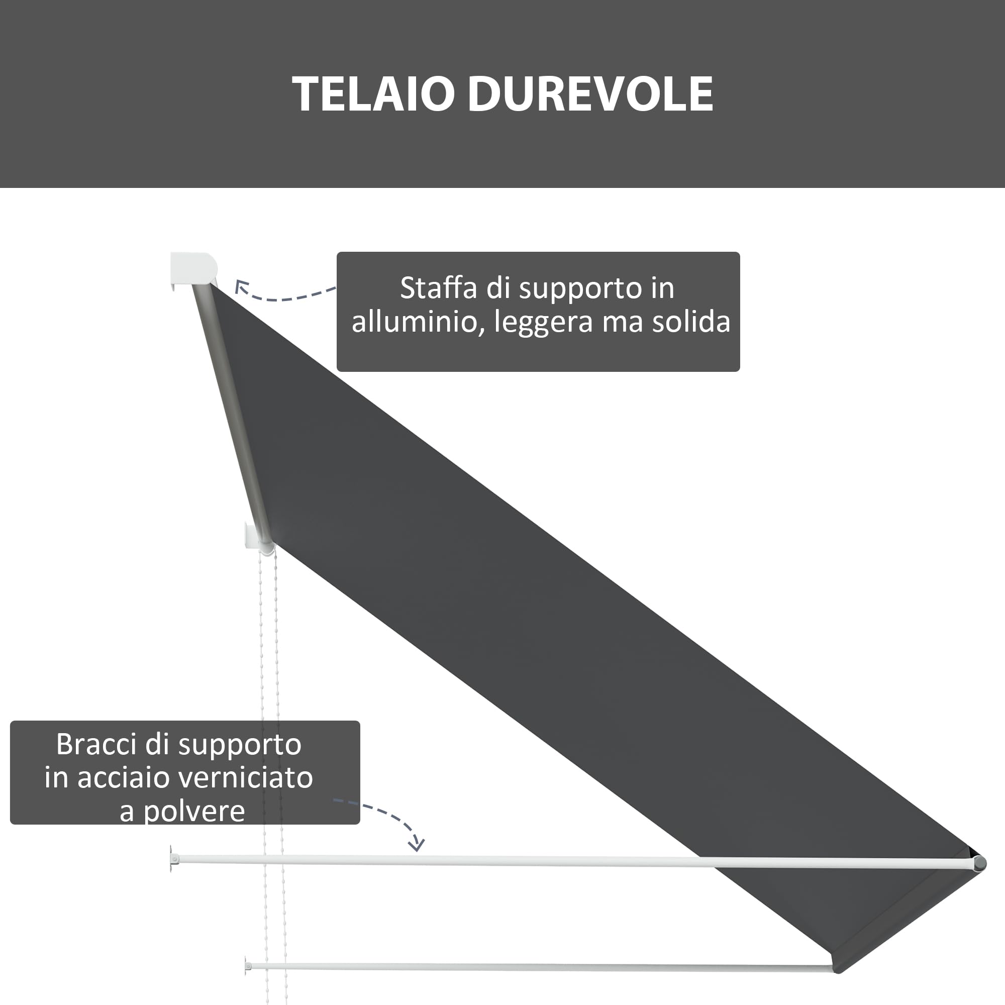 Outsunny Tenda da Sole a Bracci con Apertura Manuale, Tenda Parasole Inclinabile con Protezione UV30+, 150x120 cm, Grigio Scuro