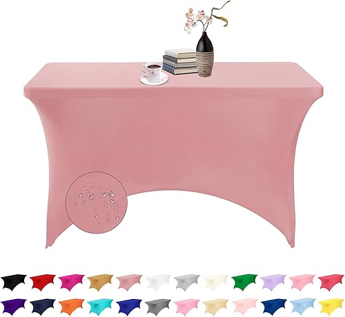 Miniatura 339 de Paquete de 2 manteles rectangulares impermeables de elastano, 6 pies, color negro, elástico, resistente a las manchas, para todas las estaciones