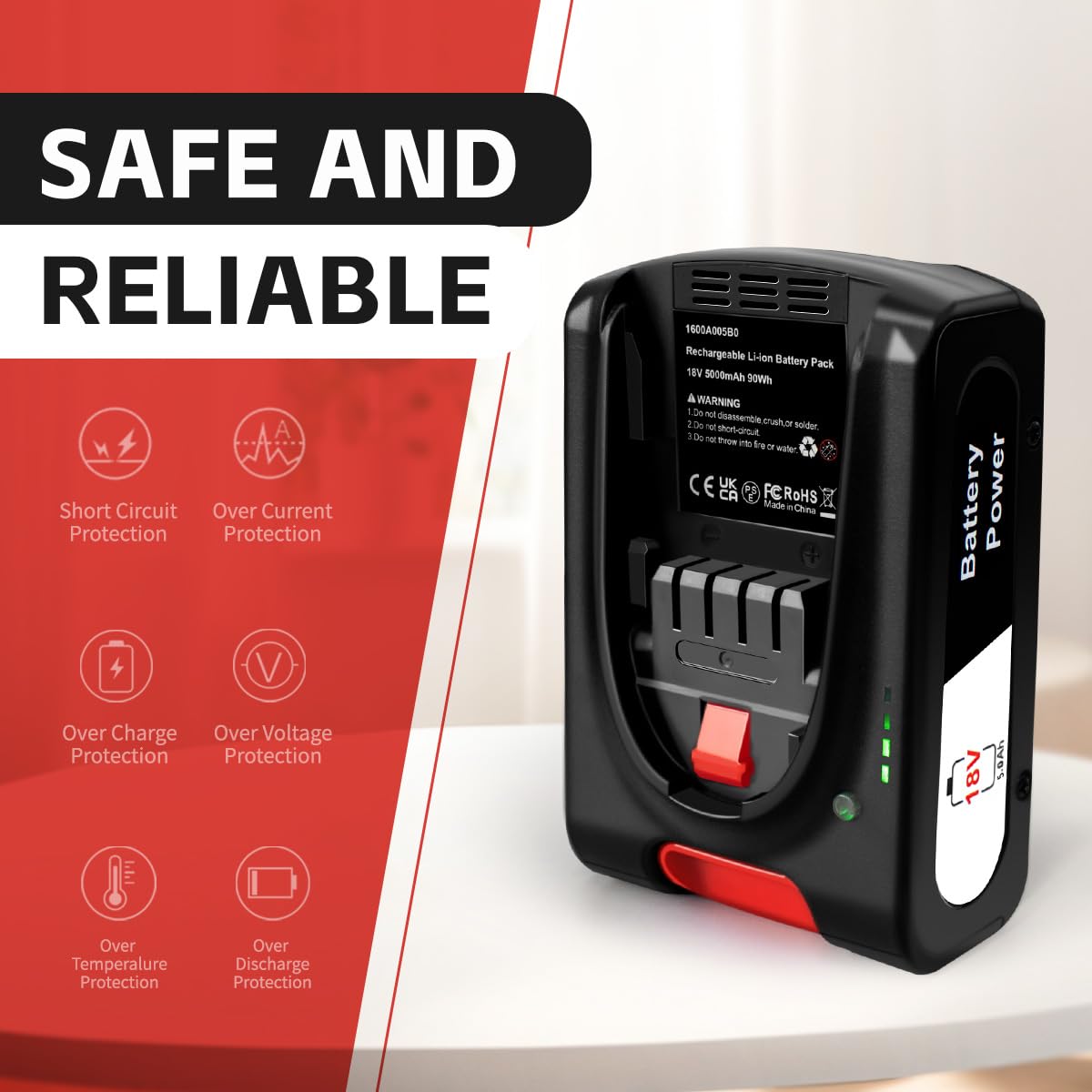 Batteria di ricambio agli ioni di litio da 5,0 Ah per Bosch 18 V PBA, compatibile con tutte le batterie Bosch PBA da 18 V per tutti gli aspirapolvere della serie illimitata con indicatori LED