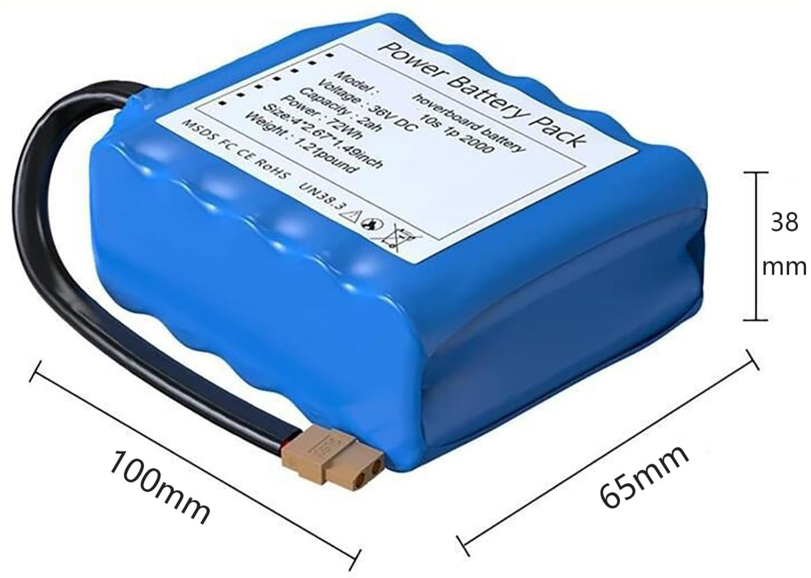 36V Batterie Hoverboard 36V 2Ah Batterie De Remplacement Rechargeable 36V pour Hoverboards Scooter avec Carte De Protection XT60 Et BMS