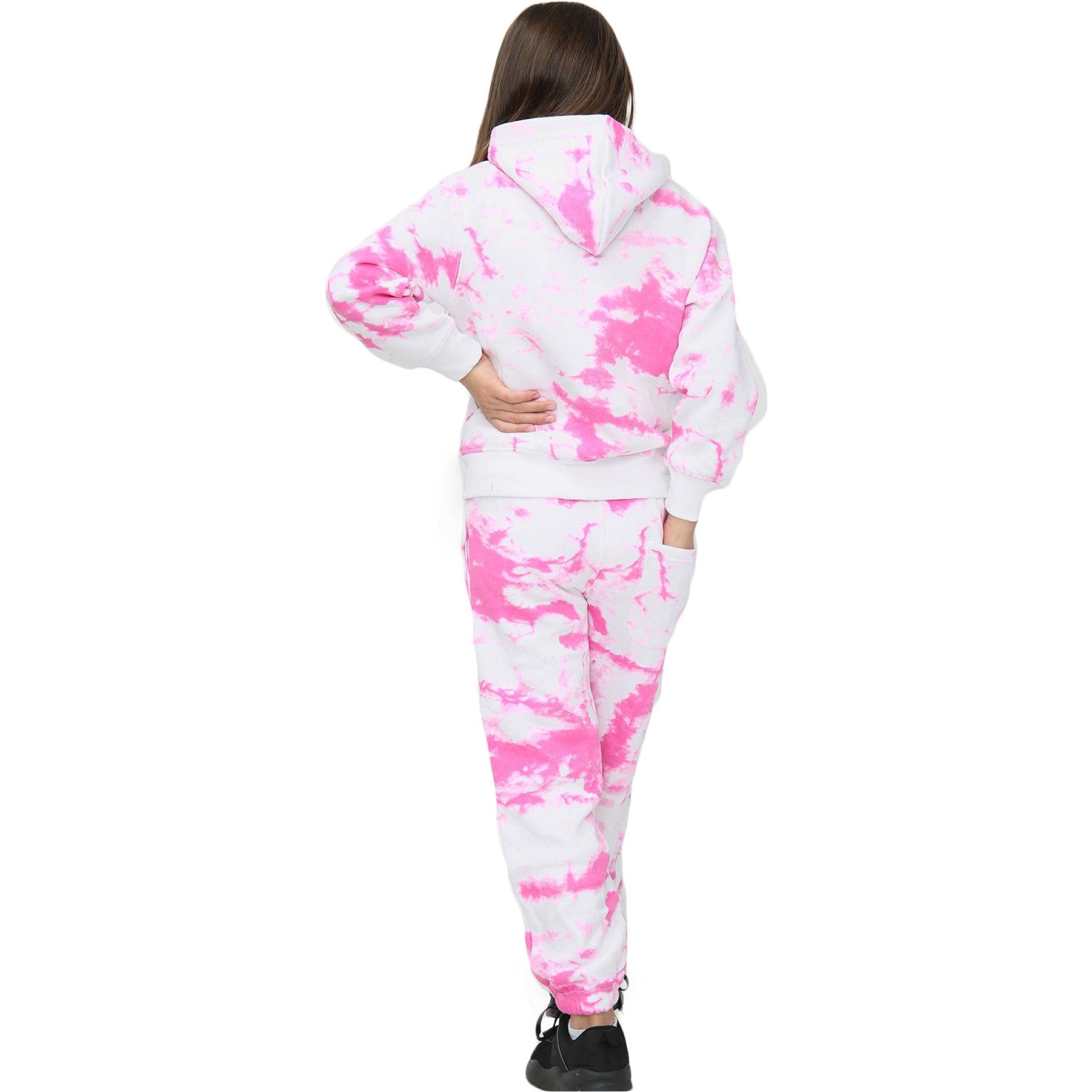 A2Z 4 Kids Chándal para niñas con estampado de teñido anudado, forro polar, naranja, con capucha y cremallera en la parte inferior, para correr de 5, 6, 7, 8, 9, 10, 11, 12, 13 años