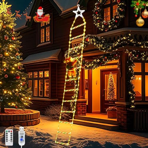 Guirlande lumineuse de Noël échelette 240 LED 3M avec Père Noël extérieur