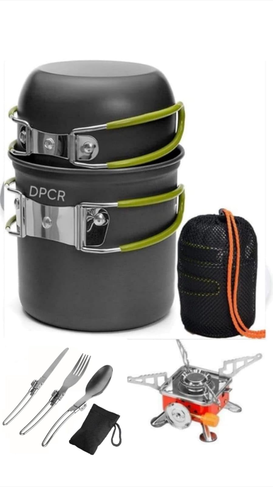 Camping Cookware Set with Mini Stove and Spoon Portable Camping Mess Kit Cooking Set Camping Cooking Set Outdoor with Stove Spoon Fork Cutter for Picnic Hiking Backpacking Travel-image-38