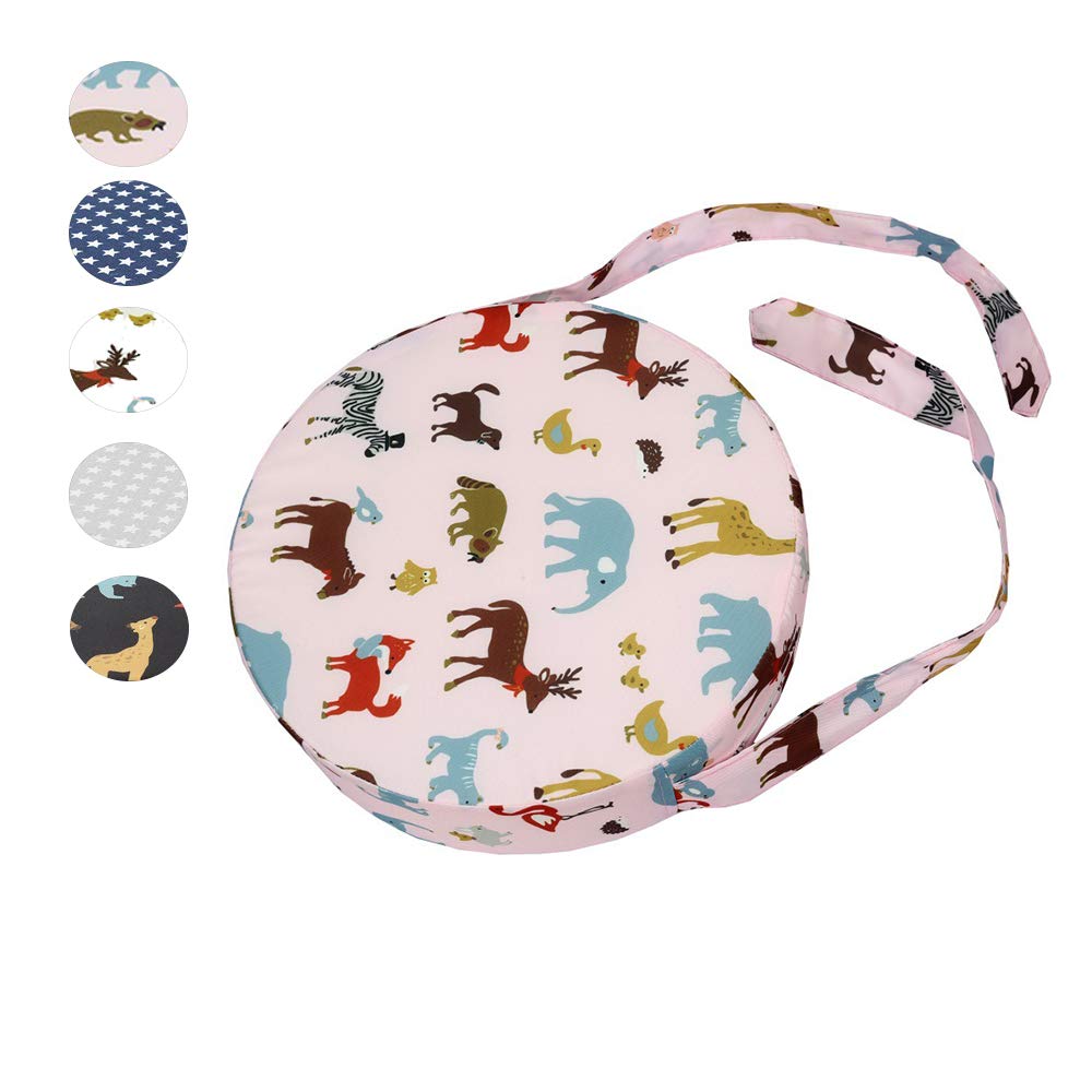 Baby Booster Seat Cushion Dinosaur Printed Round, Fansu Toddler Kid Dismountable Heightening Dining Chairs Pad Washable Thick Highchair Booster Cushion Mat with Straps (12.6X 3.1 in,Pink)