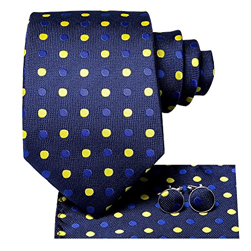 Image of Hi-Tie Men Ties Sets Silk Stripe Paisley Necktie Pocket Square Cufflinks for Business Wedding