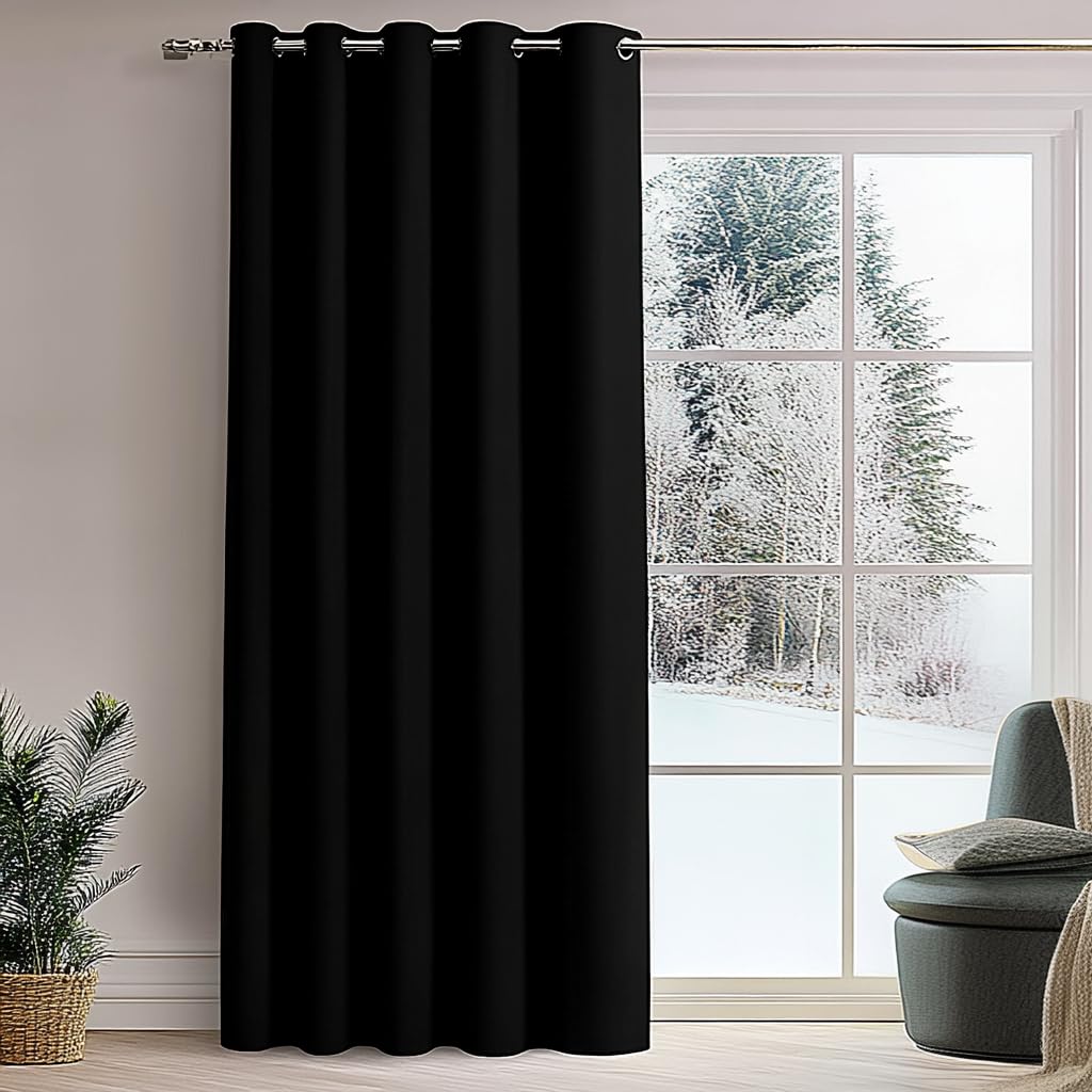 PANOVOUS Breiter Verdunkelungsvorhang für Schiebetür Glastür Raumteiler Vorhang Thermoisoliert Verdunkelung Terrassentür Vorhang Panel 100W x 95L Zoll 1 Panel Schwarz