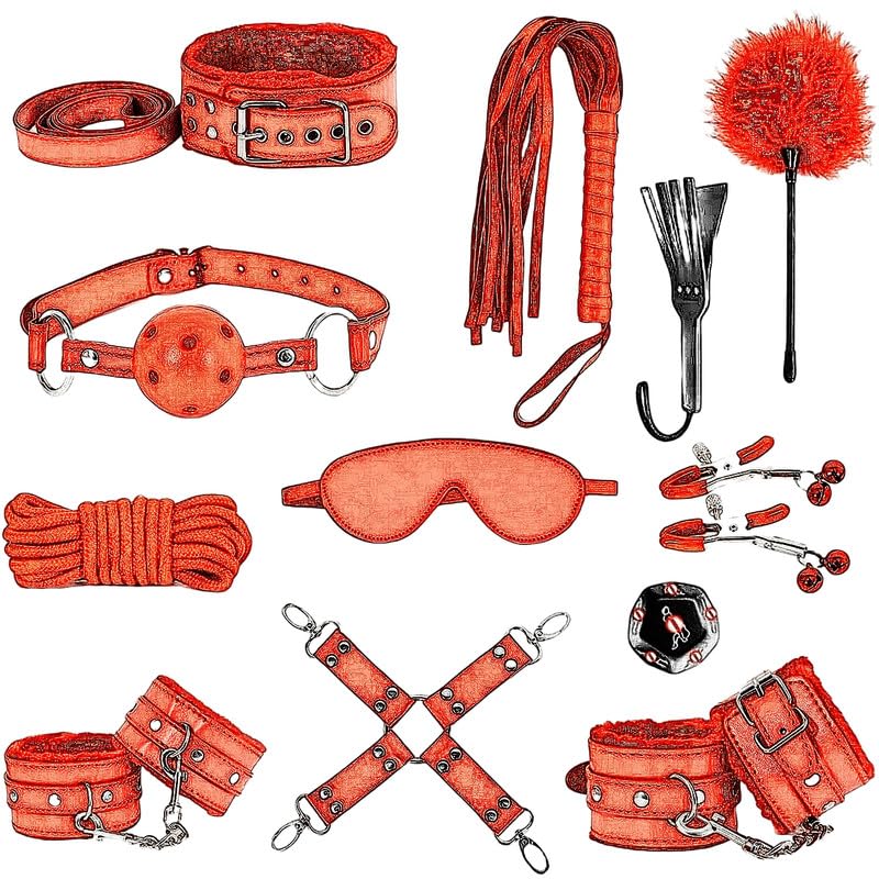 QiKKago Rojo 12 En 1 Cama De Peluche Suave Y CóModa con Accesorios De Conjunto, Equipado con PequeñOs Cuadrados Y Golpes, Regalo De Pareja - K + 5