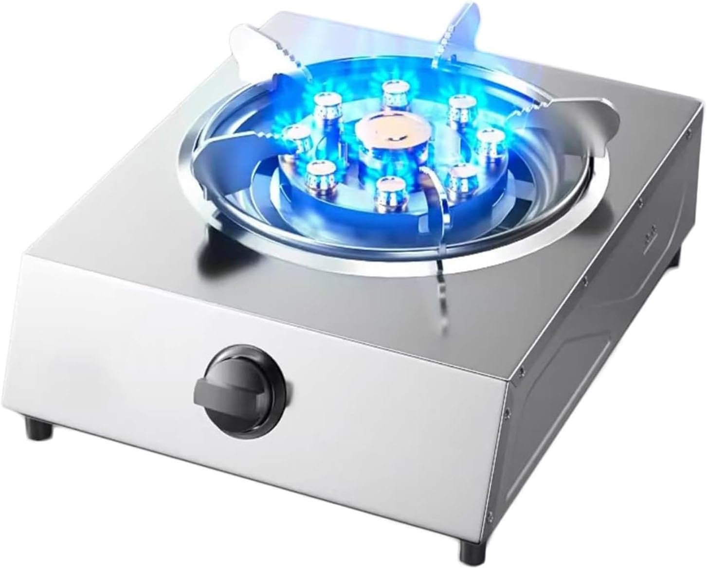 Portable Gas Stove, Single Burner Gas Hob Table Top Cooker, 5.2W Nine-cavity High-fire Timer, Stainless Steel Catering Indoor Regulators, with Flameout Protection, for Home Kitchen Cooking(NG)
