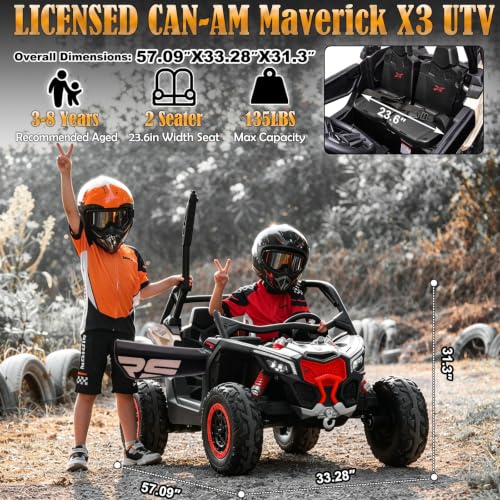 Image of NEWQIDA XXXL 24V Ride on Toys for Big Kids Licensed CAN-AM Maverick UTV 2 Seater Ride on Car with Remote Control 4WD Electric Vehicles Ride on Truck Car, EVA Tires, Shock Absorber, Up to 5MPH, Black