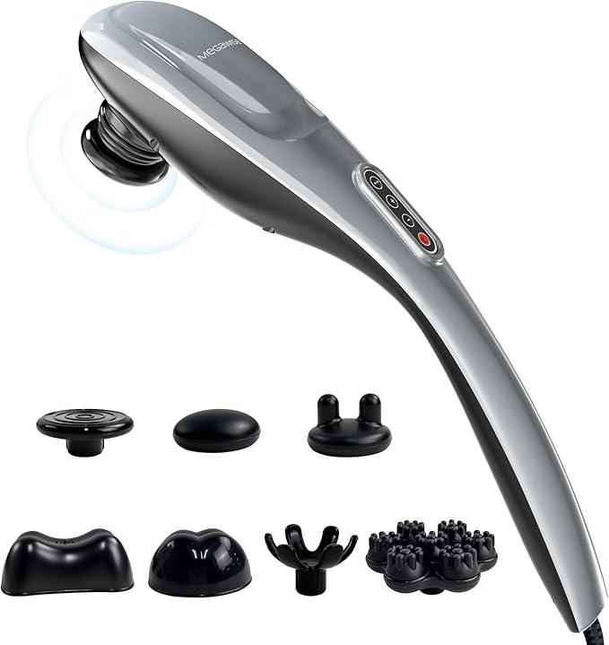 MEGAWISE Handheld Deep Tissue Neck Back Massager for Shoulders, Waist, Legs, 3600 RPM Powerful Motor Electric Neck Massager with 5 Nodes & 5 Speeds