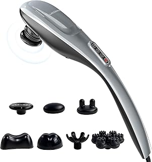 MEGAWISE Handheld Back Massager | Deep Tissue Percussion Massage for Back, Neck, Shoulders, Waist and Legs (Silver Grey) with 6ft Power Cord, Ergonomic Handle