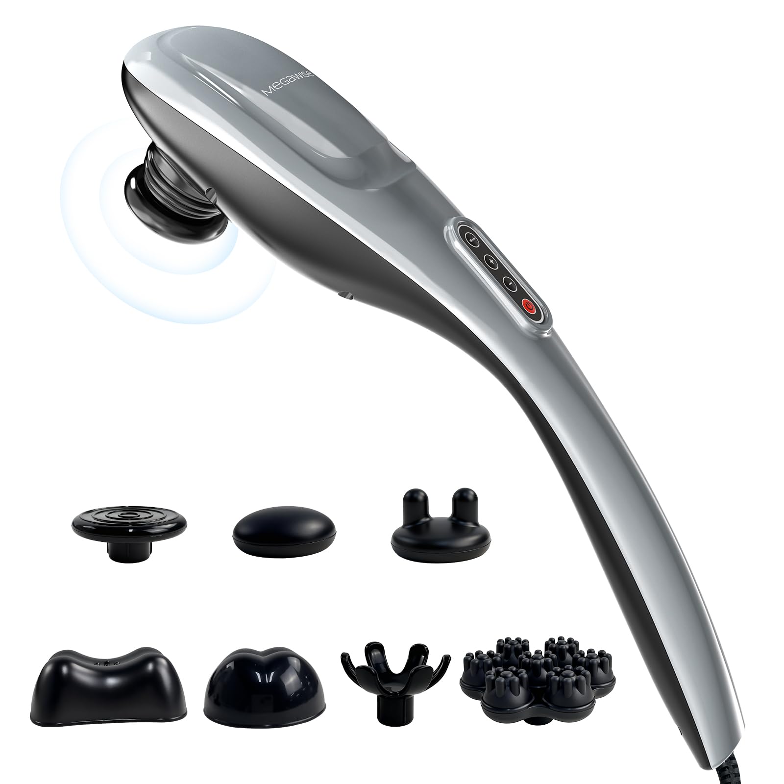 MegaWise Massager Handheld Deep Tissue Neck Back Massager for Shoulders, Waist, Legs, 3600 RPM Powerful Motor Electric Neck Massager with 5 Knots  5 Speeds