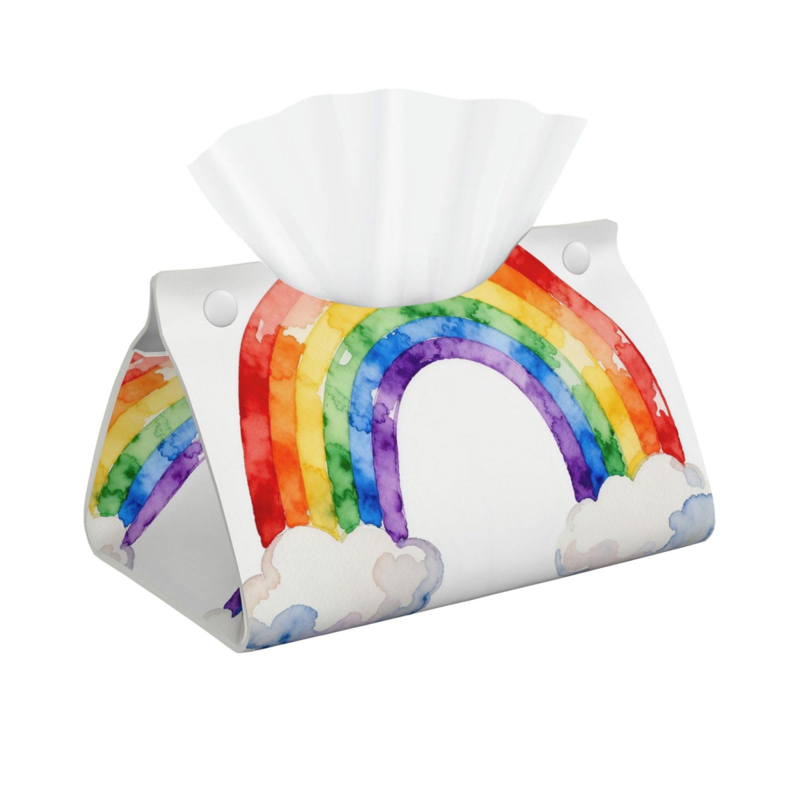 Smiling Rainbow Long Leather Tissue Box Cover-Waterproof PU Leather Tissue Holder for Bathroom, Decorative Rectangular Tissue Case