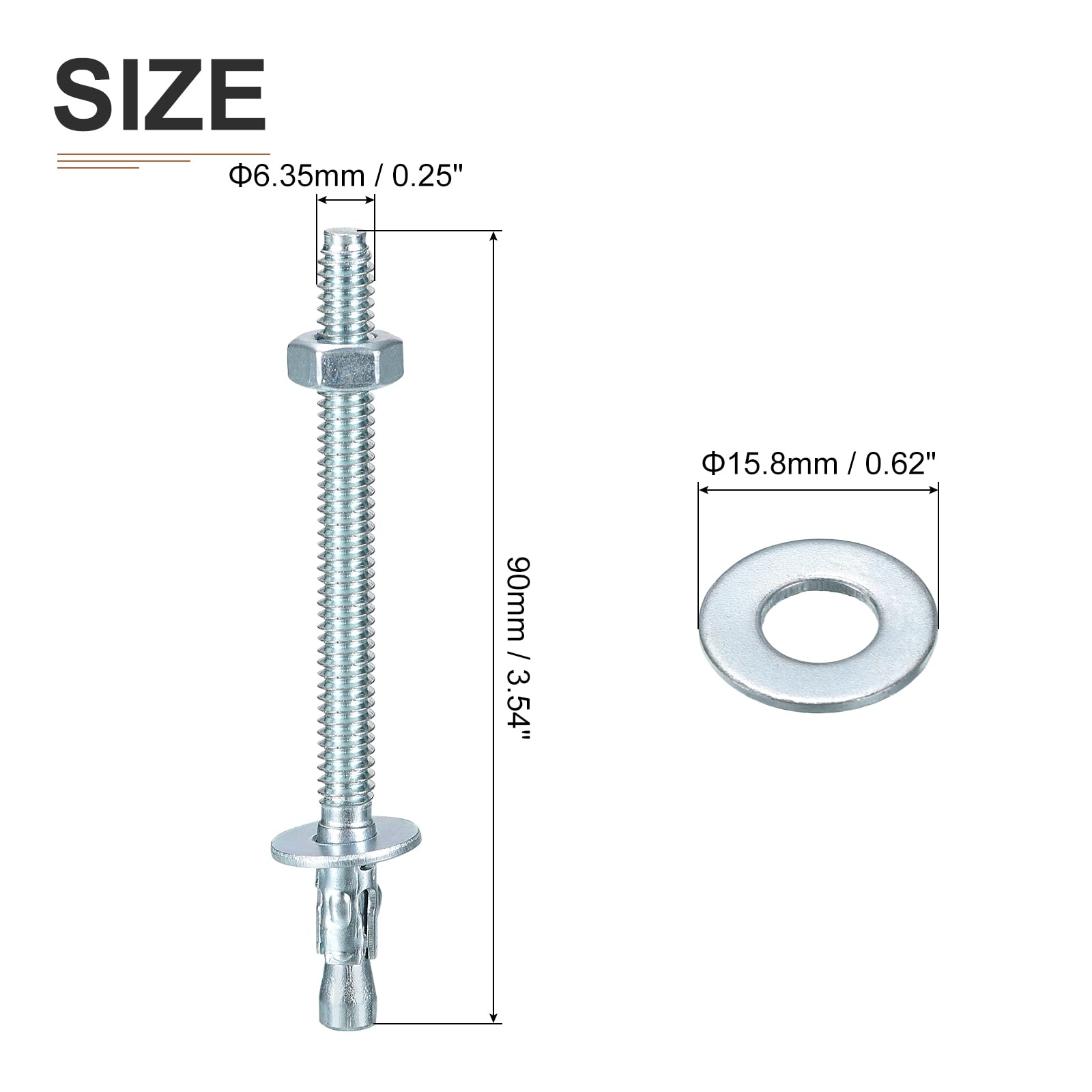 DTGN 1/4" x 3-1/2" Wedge Anchors, 10Pack, Good for Cement and Concrete Wall - Image 2