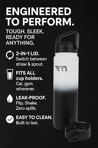 Miniatura 9 de Botella de agua aislada de 25 onzas con tapa 2 en 1, boquilla y pajita, termo de acero inoxidable a prueba de fugas, frío 24 horas  calor 12 horas,