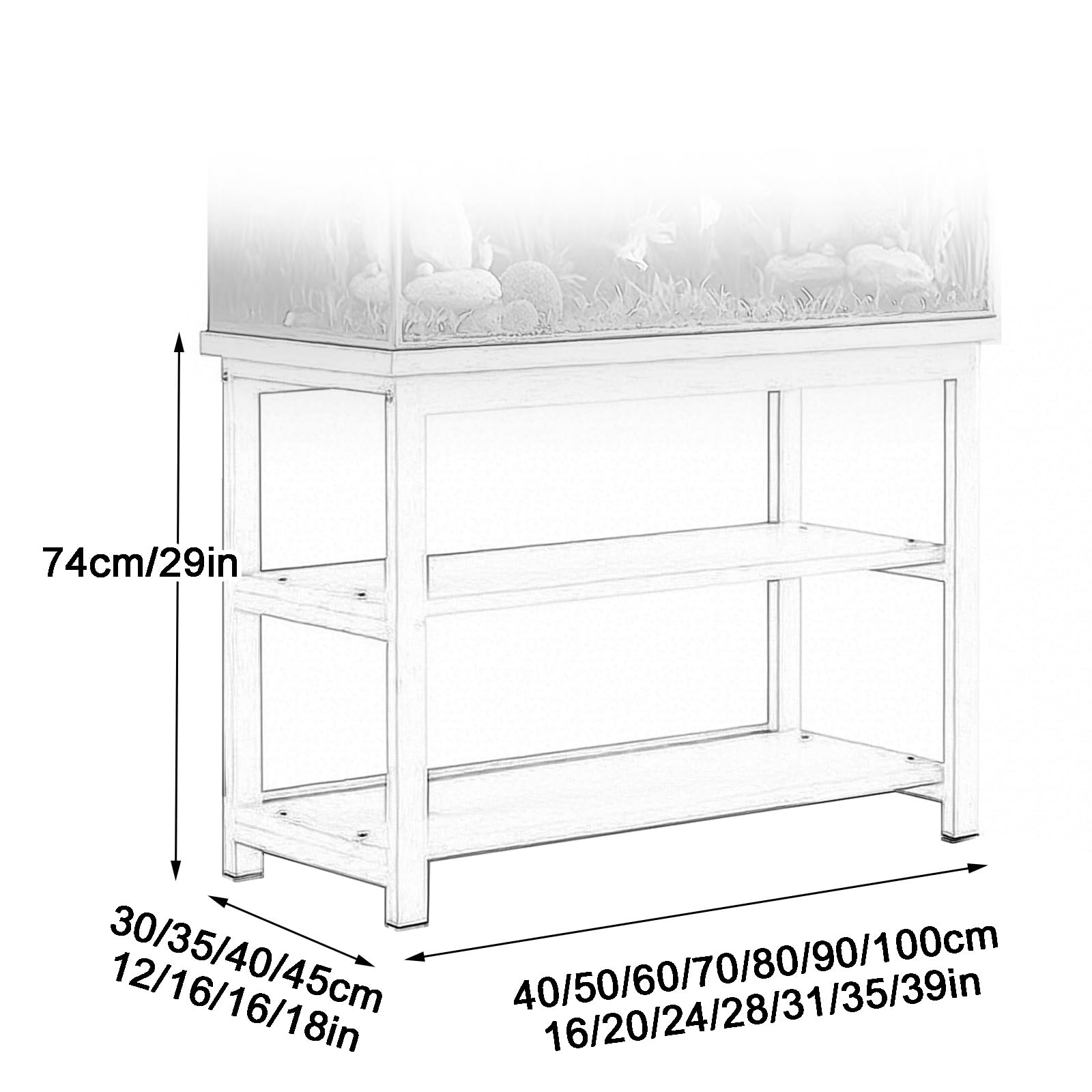 Support d'aquarium avec pieds réglables et roulettes pivotantes, support de terrarium en métal robuste, 74 cm de haut pour reptiles et tortues