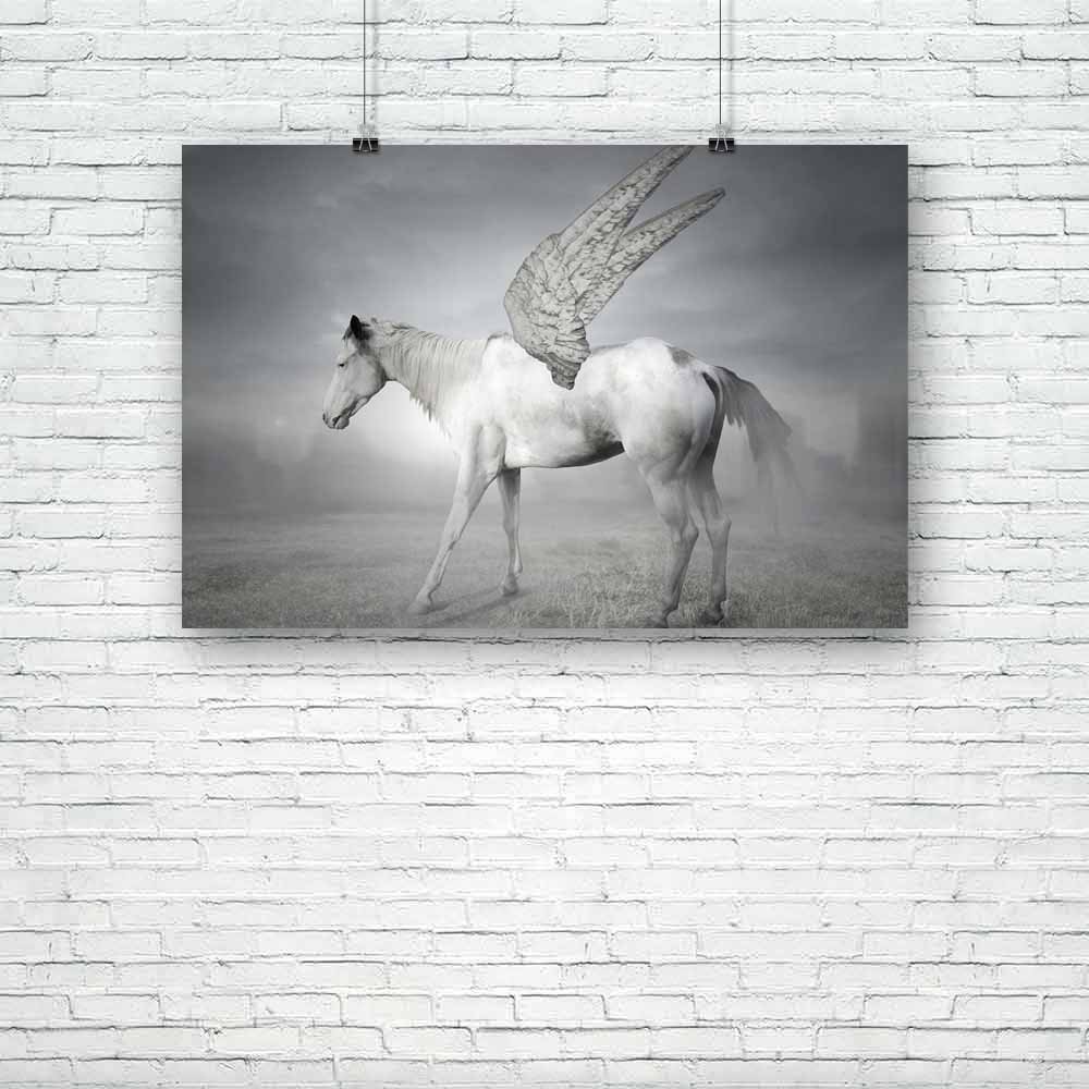 ArtzFolio White Horse With Wings | Unframed Paper Wall Poster | 18 x 12 inch (46 x 30 cms)