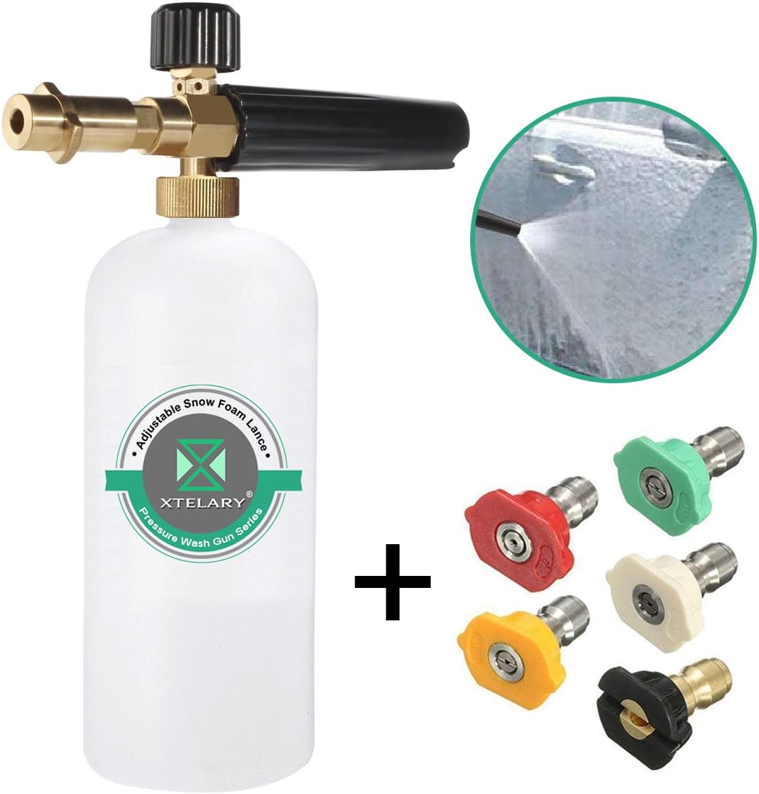 Foam Lance, XTELARY Adjustable Snow Foam Lance Gun High Pressure Cleaner Car Washer Cleaning Machine with 5 Water Nozzle Tip for Karcher K2/K3/K4/K5/K6/K7