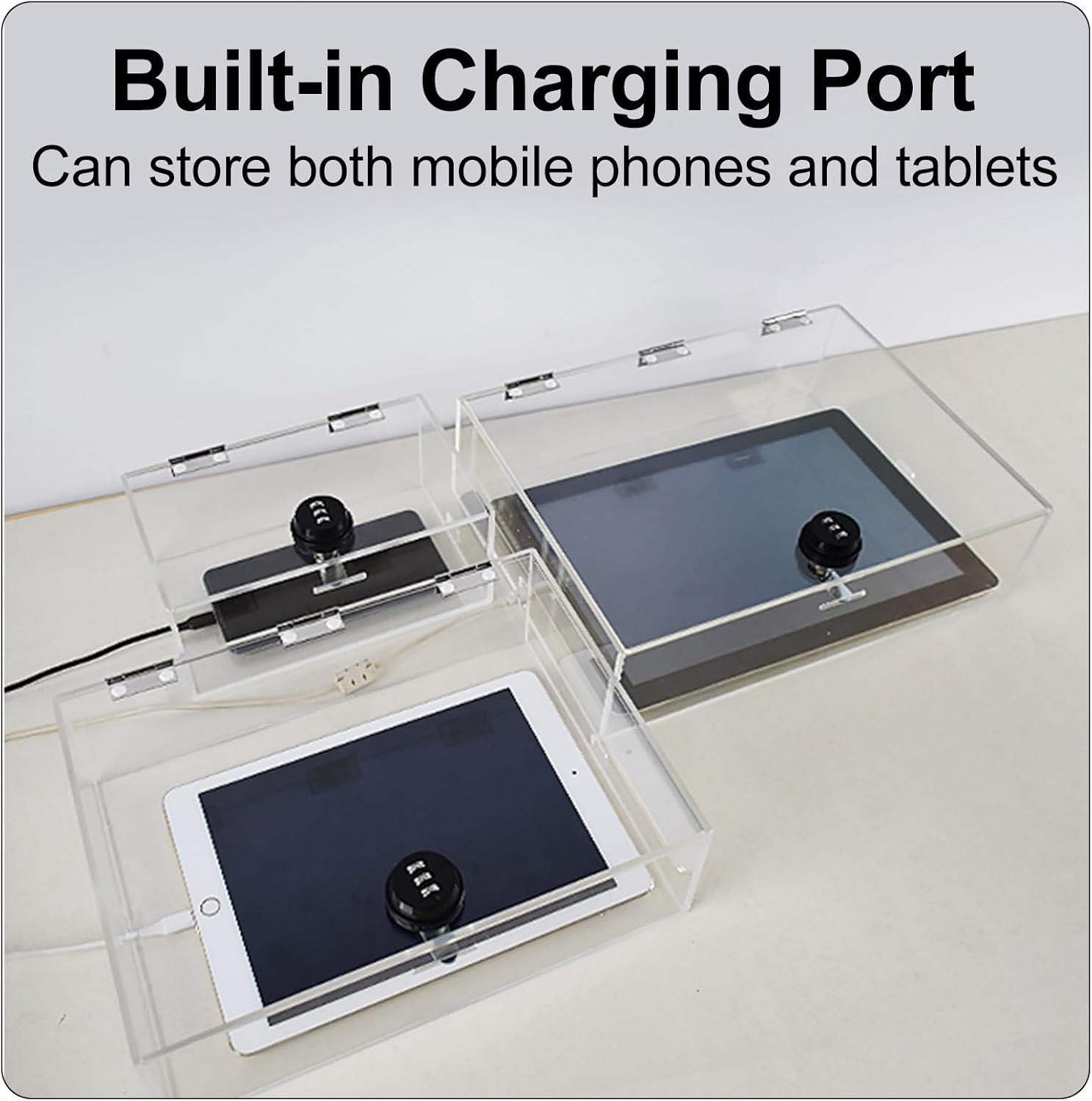 Transparent Acrylic Cell Phone Deposit Box, Locker with Lock, Easy to Clean(21x8x28cm/8x3x11in)