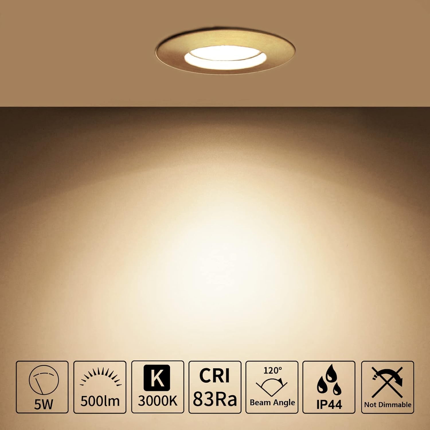 HiBay 4x Downlight LED Techo Empotrable 5W Extraplano Redondo Blanco Cálido 3000K IP44 Corte 60-68mm AC 220-240V Foco Empotrable LED Techo Ojo de Buey