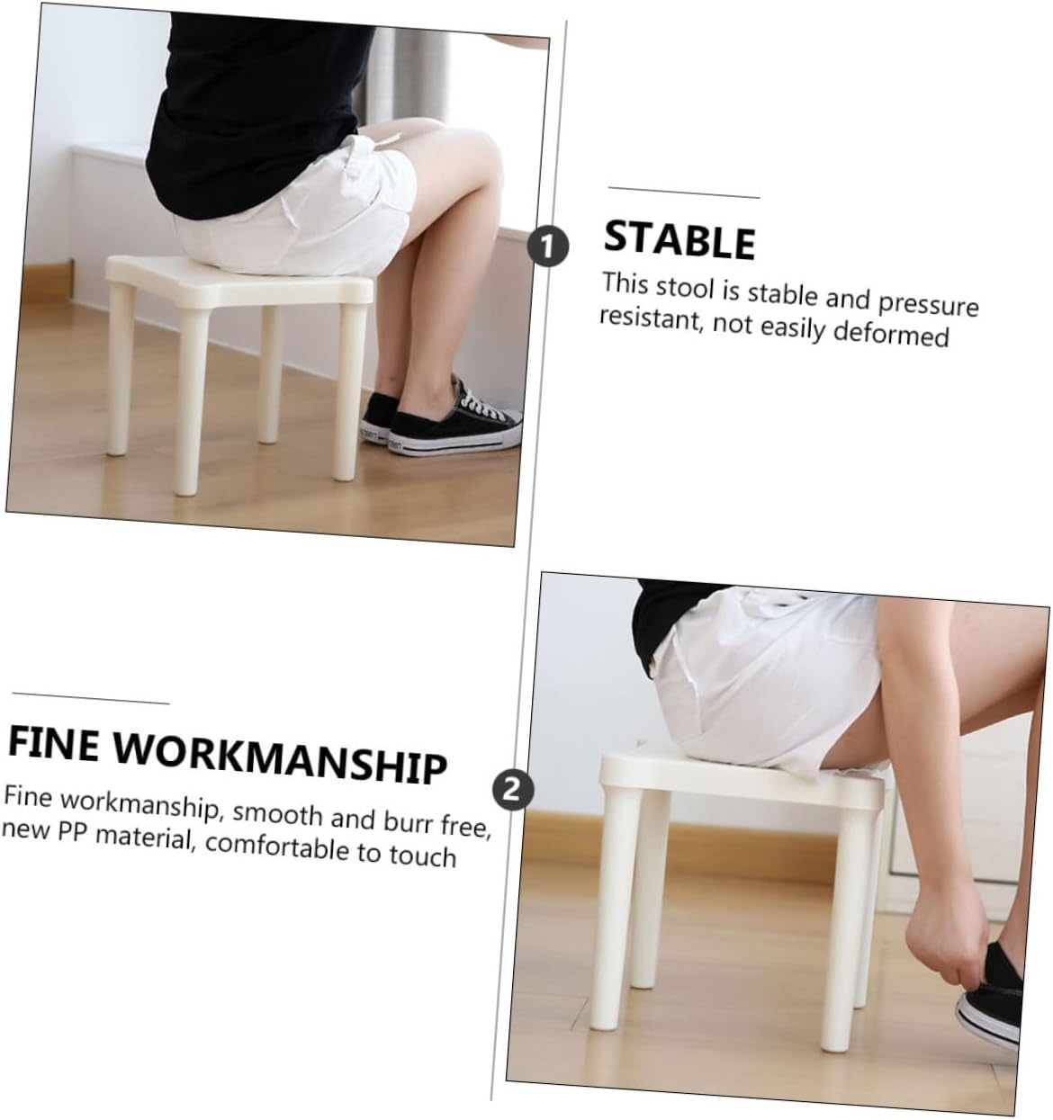 Cabilock Thick Plastic Removable Stool Portable Anti-Skid Low Chair for Boy Girl Compact White Design for Home Use Easy to Assemble and Store Comfortable Touch with Frosted Surface