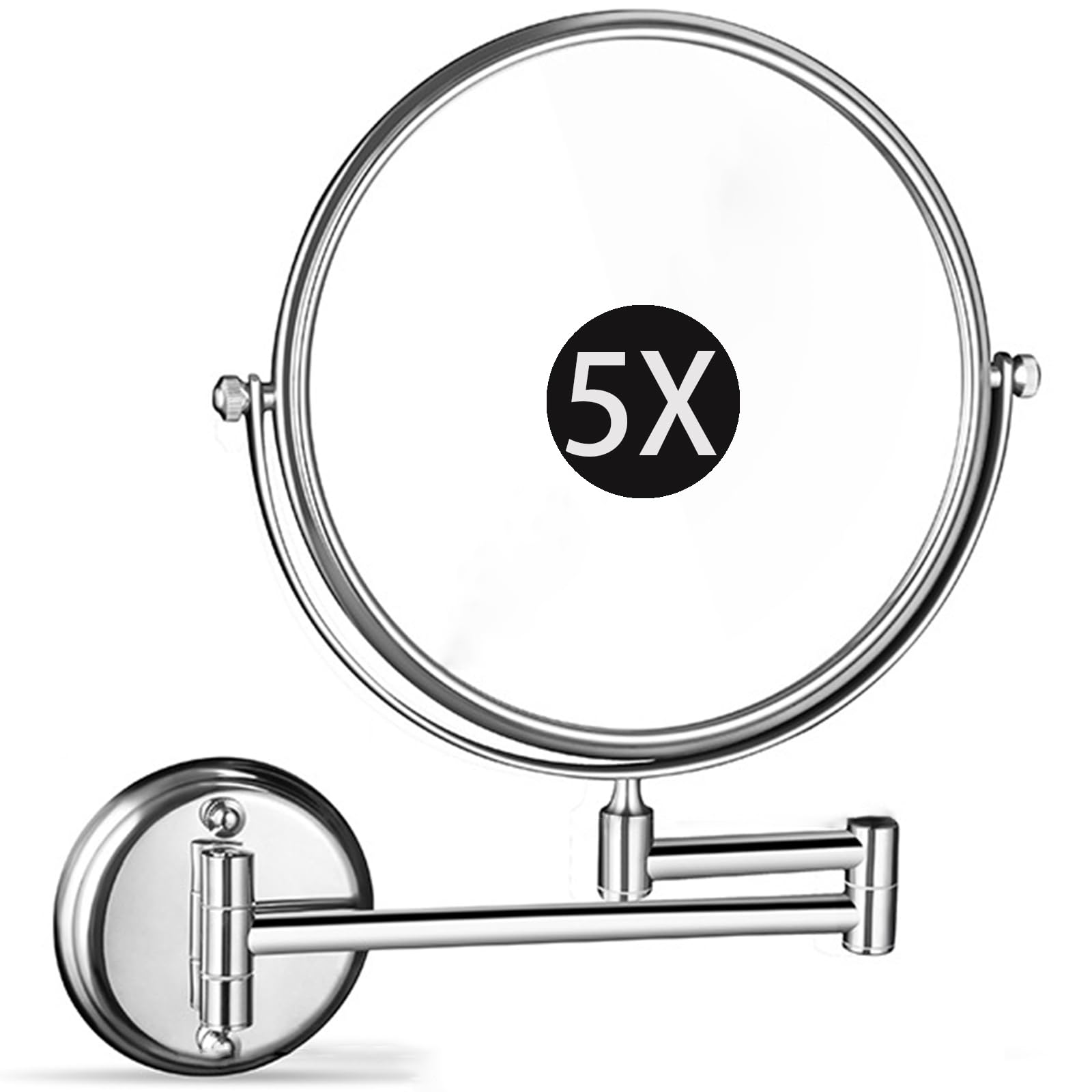 SXFSDOU 6" Wall Mounted Makeup Mirror with Magnification, Double Sided Magnifying Mirror, 360° Swivel Shaving Vanity for Bathroom,Chrome,5X
