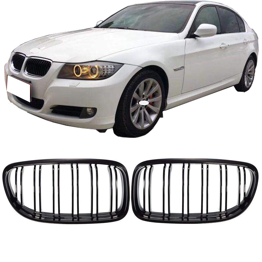 Parrilla delantera doble puente para riñón, negro brillante, E90 E91, 4 puertas, 09-11