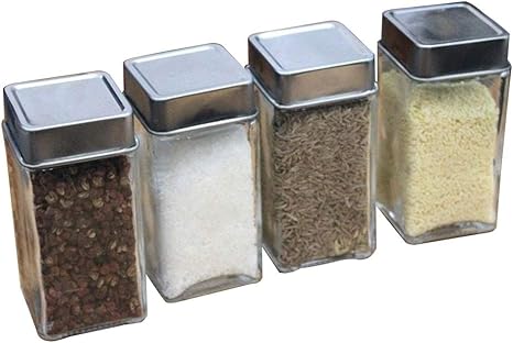 Amazon Candy キャンディ 調味料保存容器 キレイに 収納 調味料容器 調味料ボトル スパイス ラック 4個セット 調味料ケース ガラス瓶 調味料入れ おしゃれ 家庭用 業務用に 四角形4個 保存容器 オンライン通販