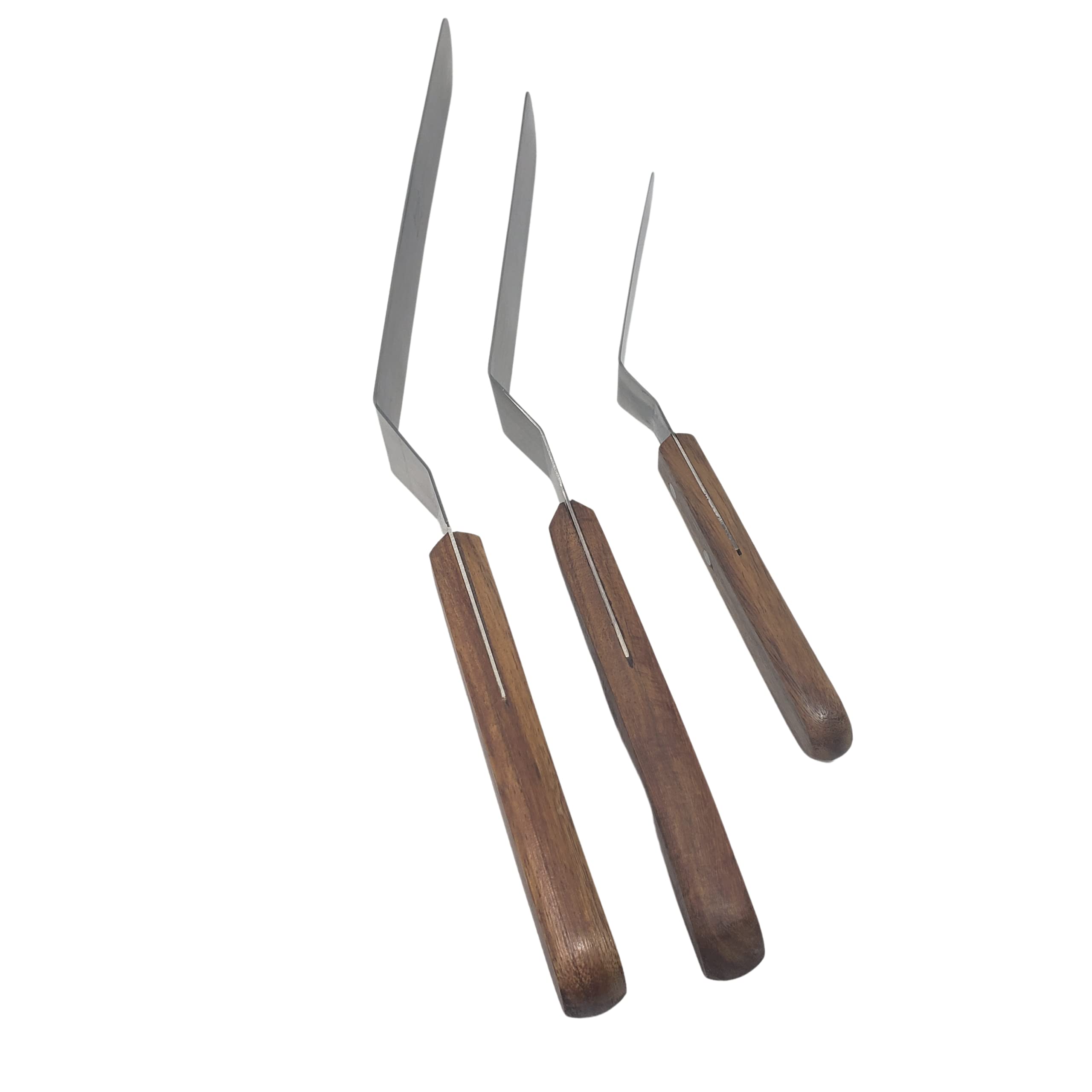 Offset-Edelstahl-Spatel-Set mit Holzgriff – professionelle Kuchendekorationswerkzeuge – 10,2 cm, 16,5 cm & 20,3 cm Edelstahl versetzte Klinge Kuchenspatel Set