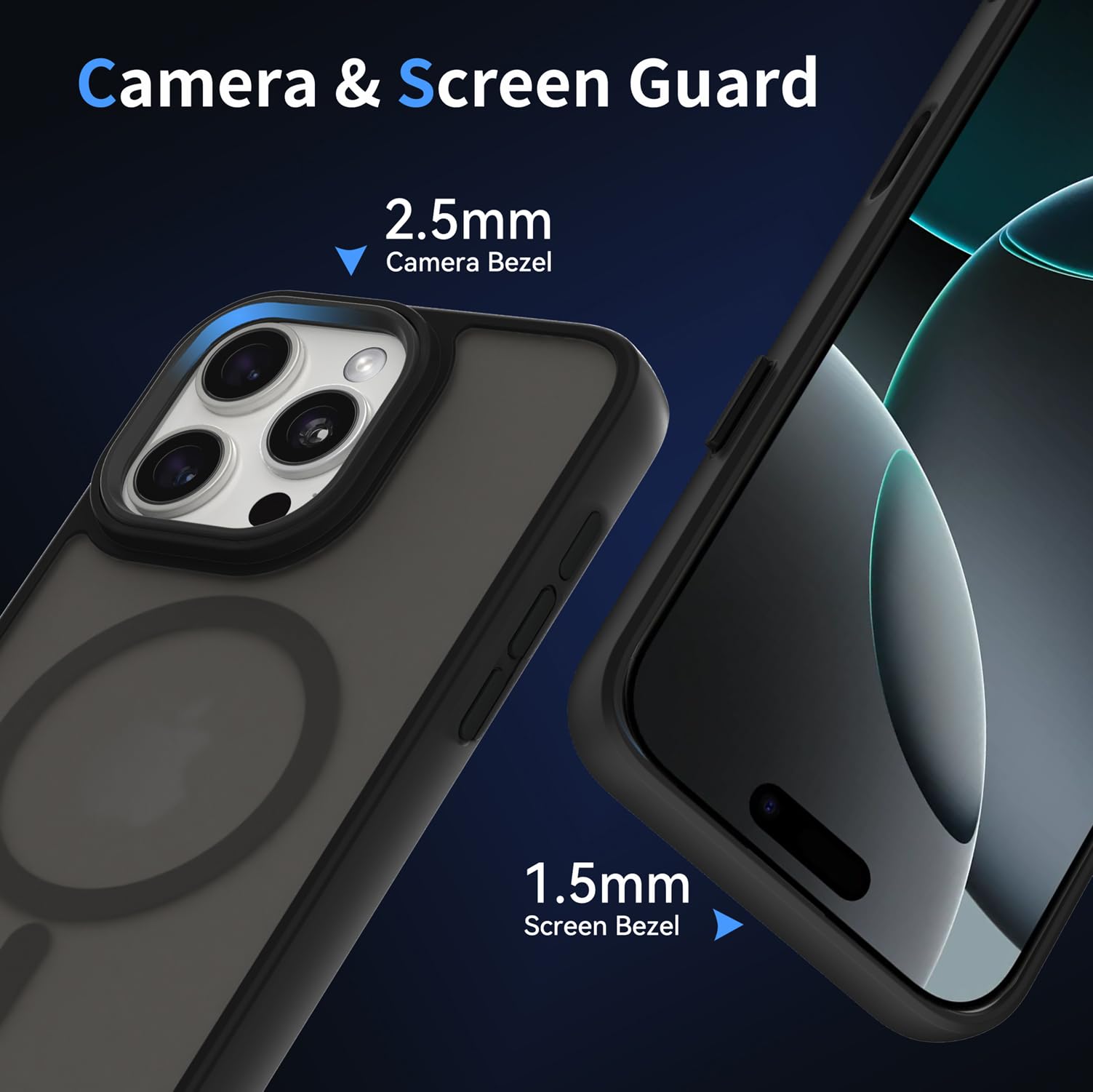 AOMYKE Cover Magnetica per iPhone 16 Pro Max, Custodia iPhone 16 Pro Max Compatibile con MagSafe, Traslucida Opaca Posteriore Sottile PC+TPU Bumper Antiurto Case - Nero